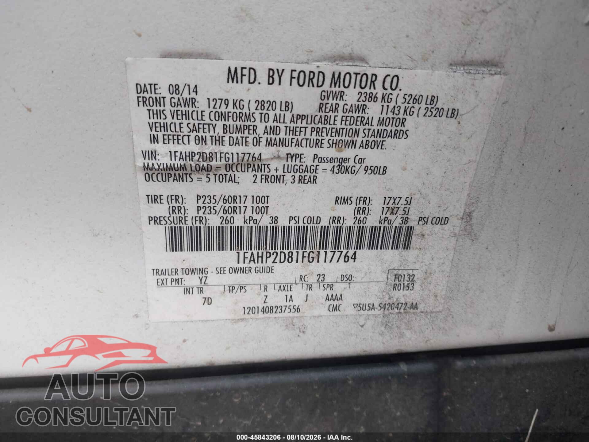 FORD TAURUS 2015 - 1FAHP2D81FG117764