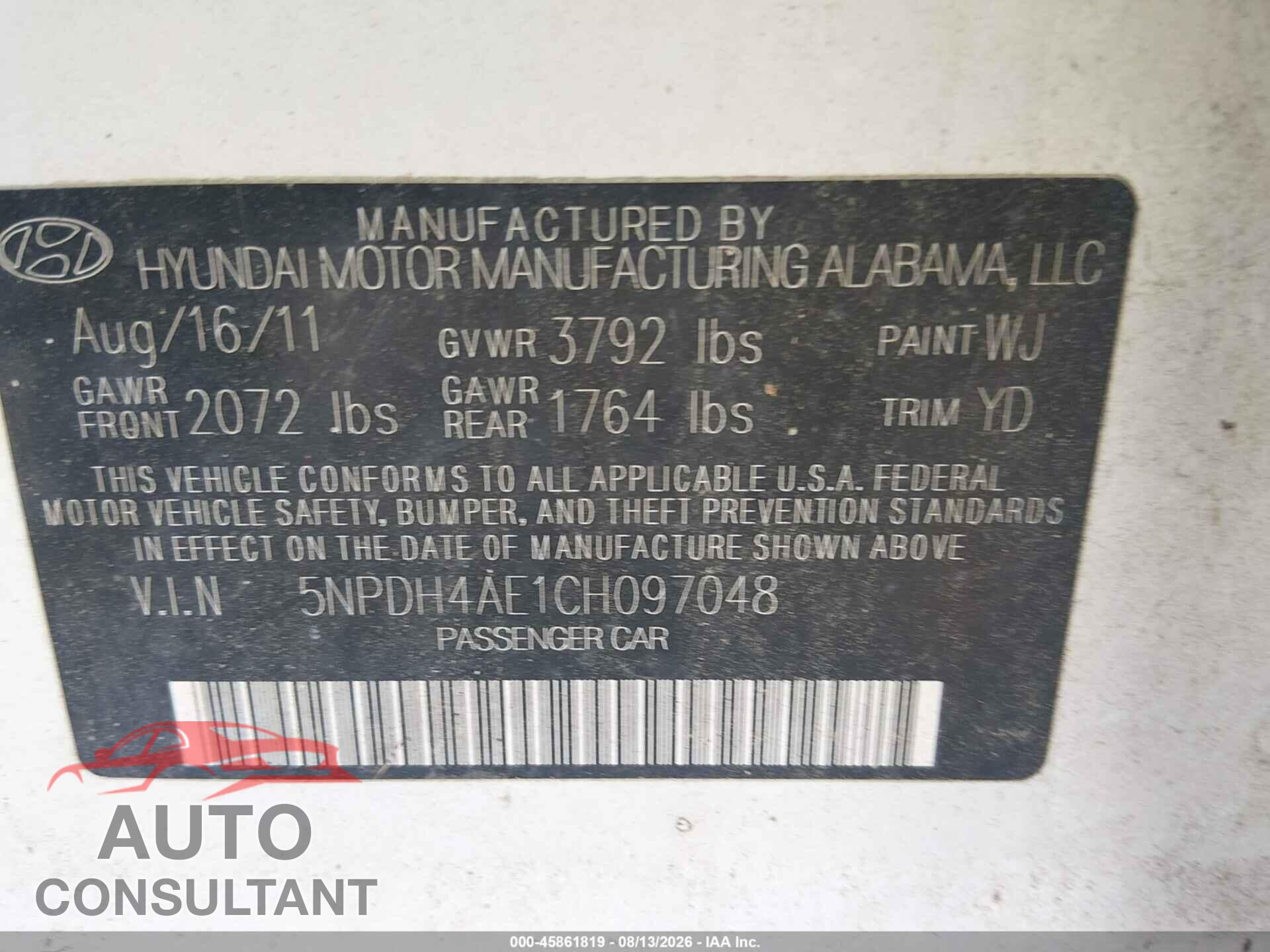 HYUNDAI ELANTRA 2012 - 5NPDH4AE1CH097048