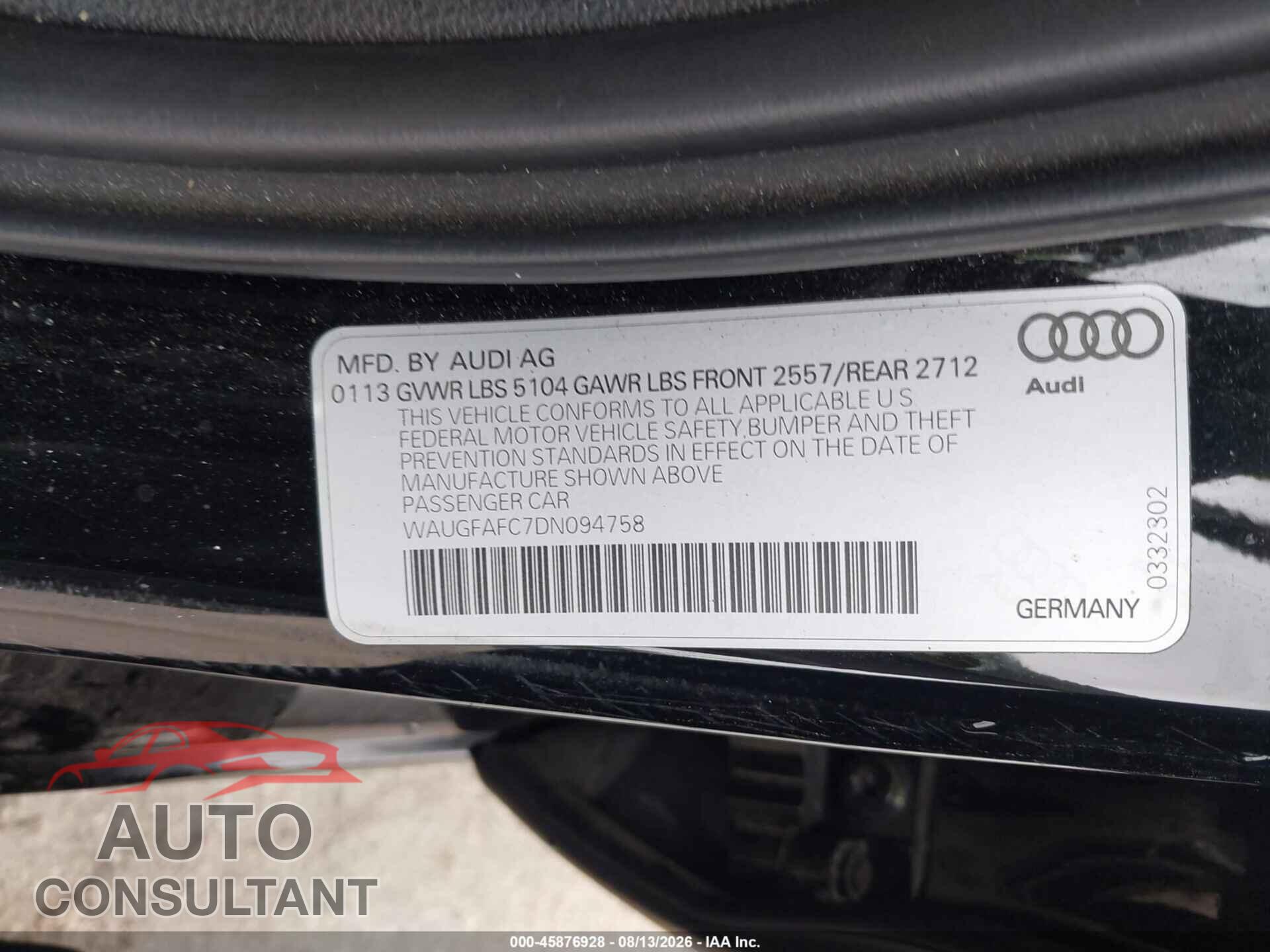 AUDI A6 2013 - WAUGFAFC7DN094758