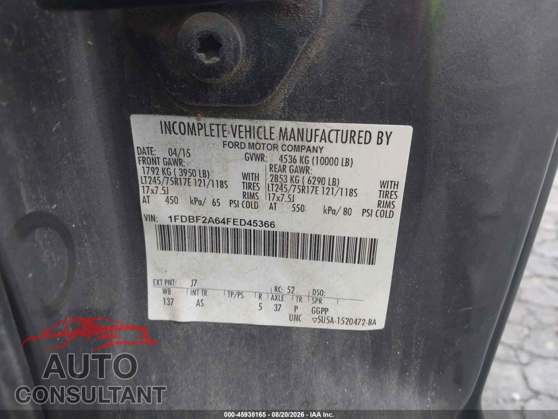 FORD F-250 2015 - 1FDBF2A64FED45366