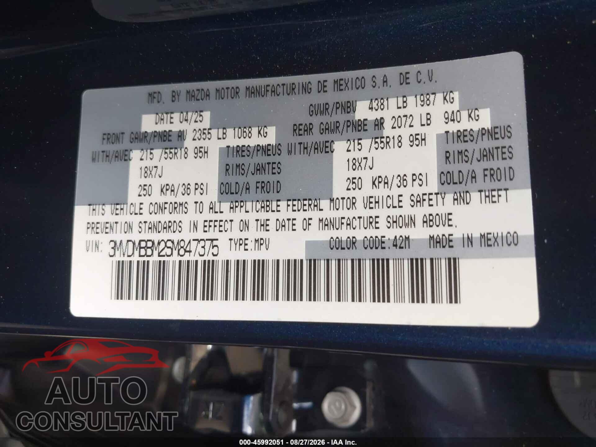 MAZDA CX-30 2025 - 3MVDMBBM2SM847375