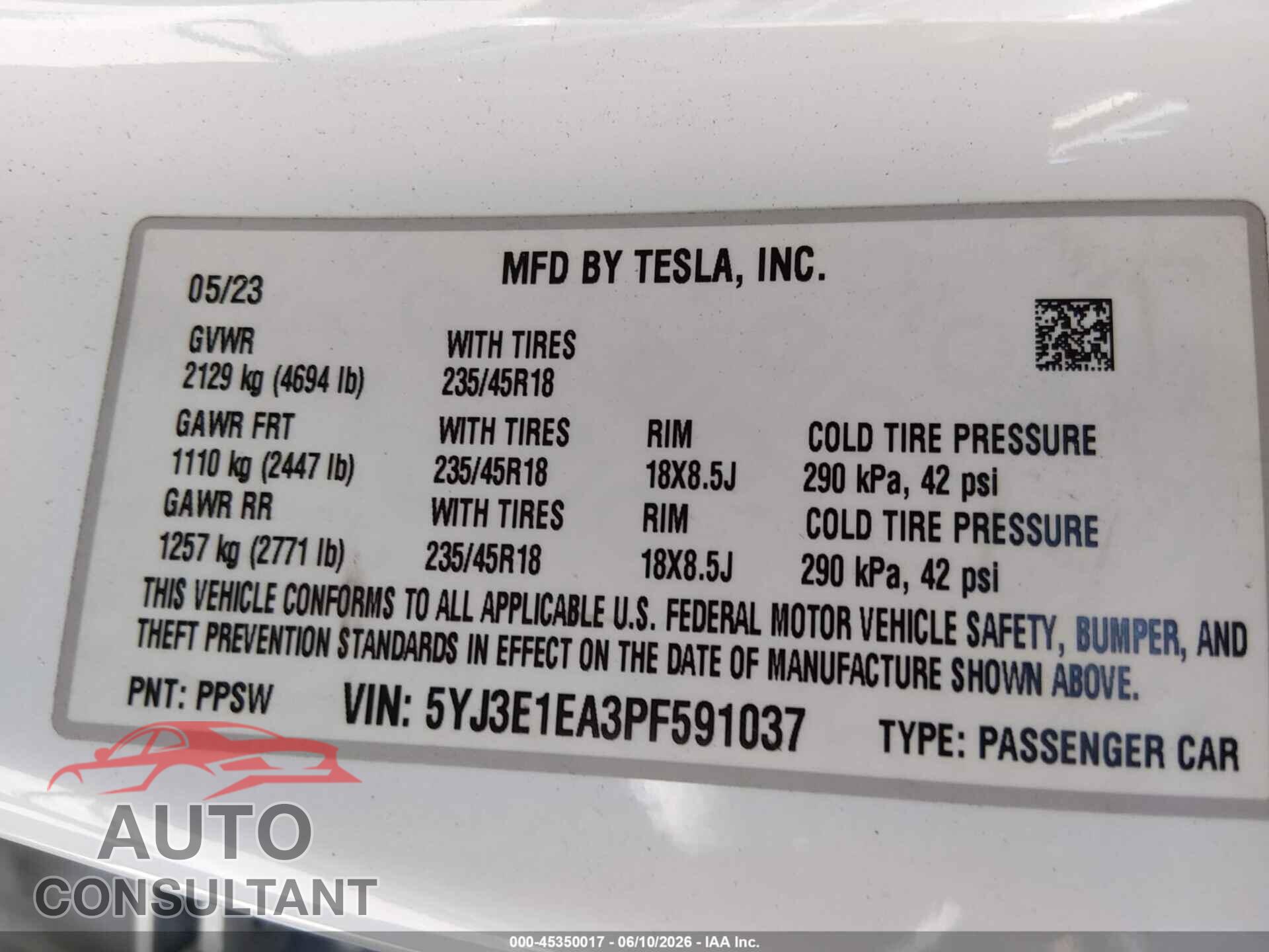 TESLA MODEL 3 2023 - 5YJ3E1EA3PF591037
