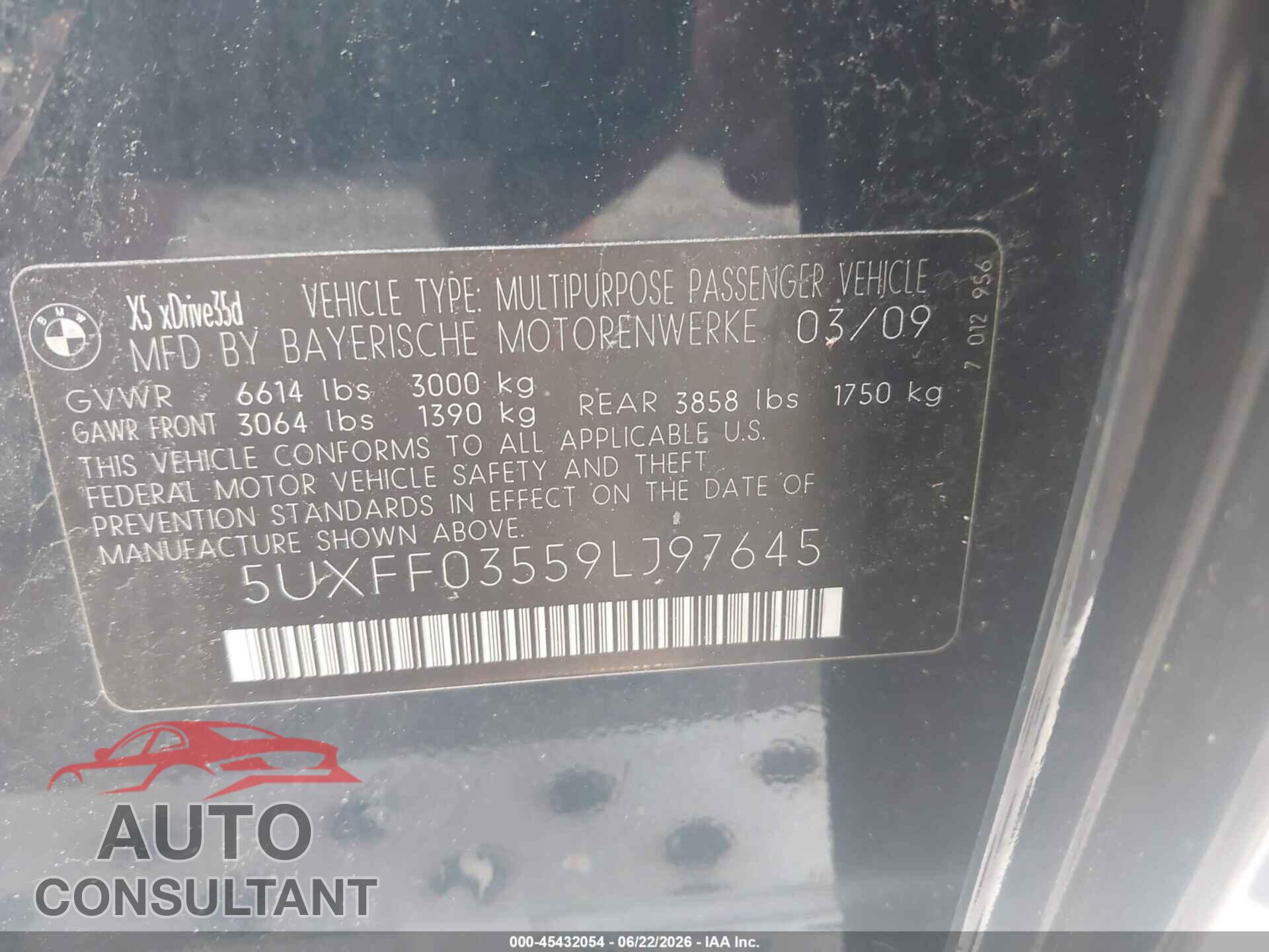 BMW X5 2009 - 5UXFF03559LJ97645