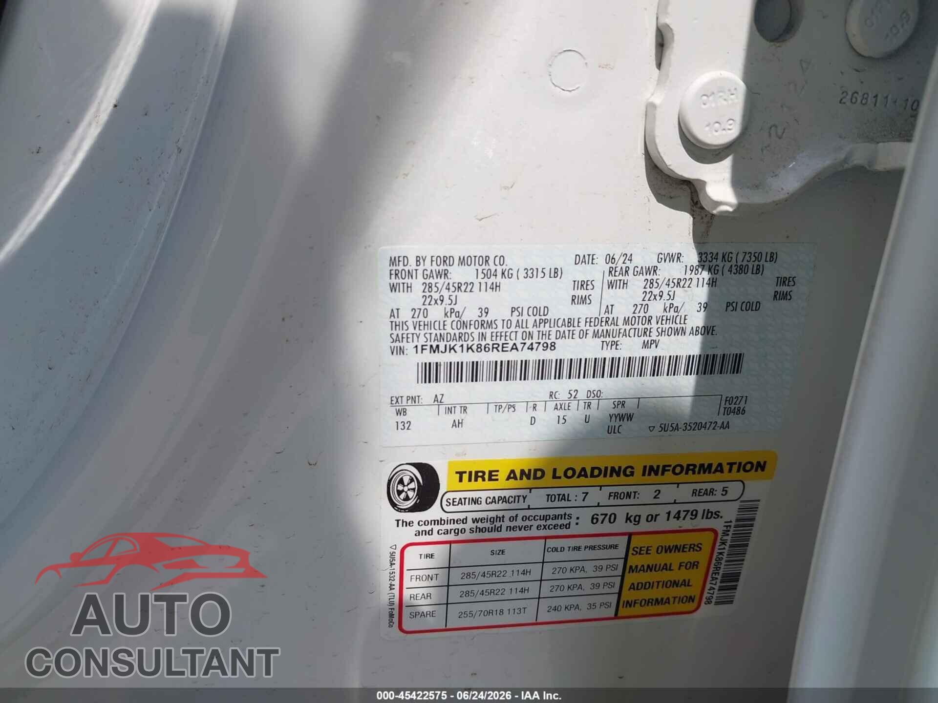 FORD EXPEDITION 2024 - 1FMJK1K86REA74798