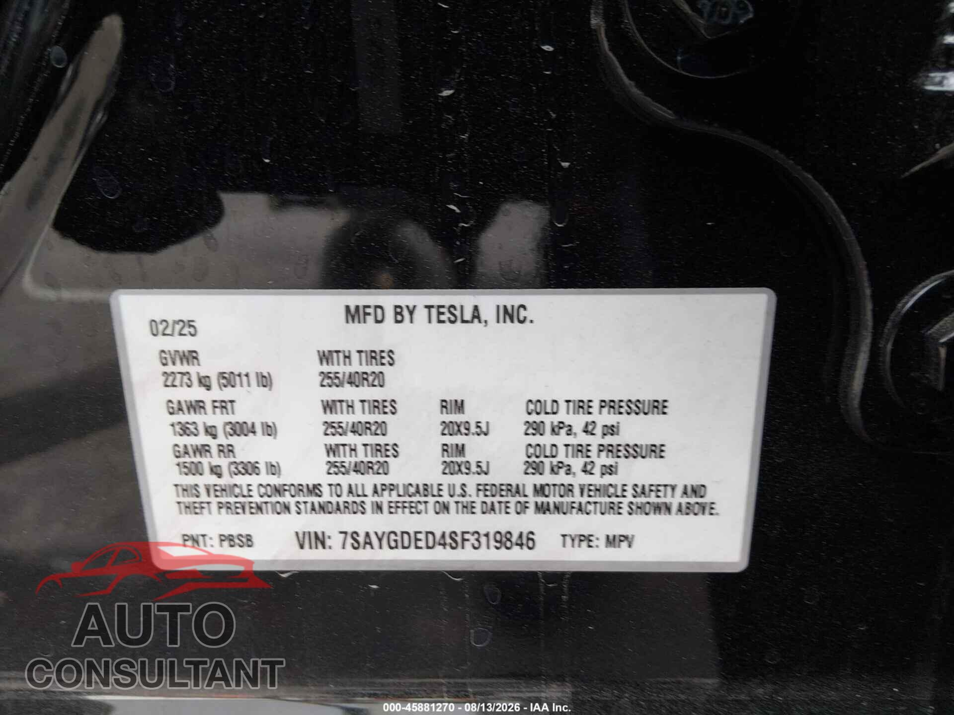 TESLA MODEL Y 2025 - 7SAYGDED4SF319846