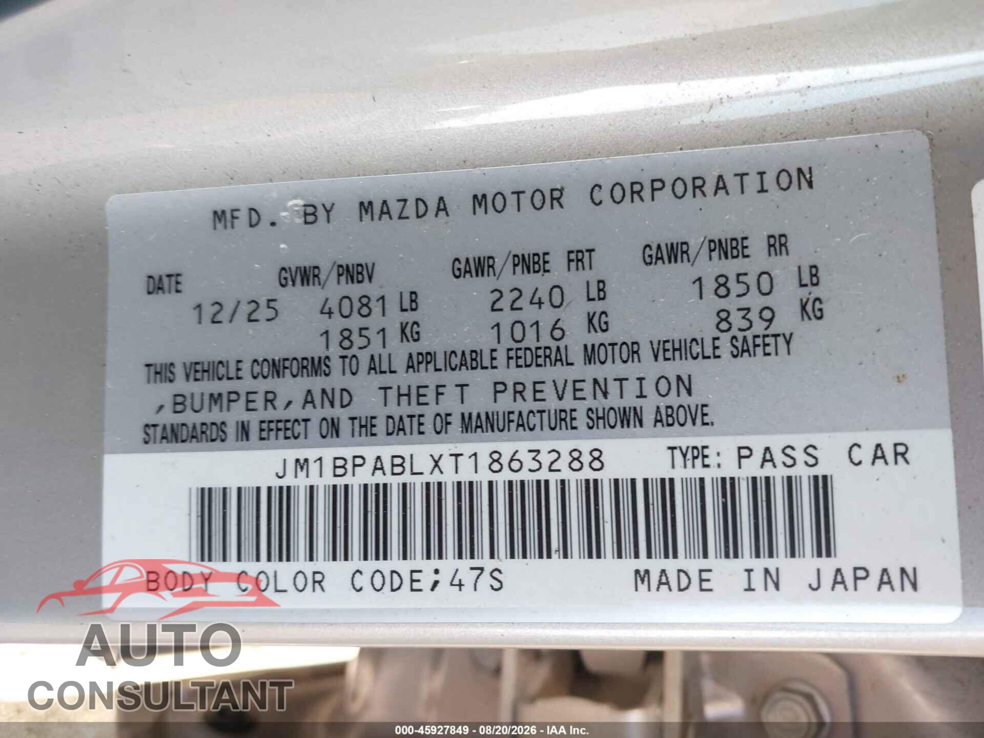 MAZDA 3 2026 - JM1BPABLXT1863288