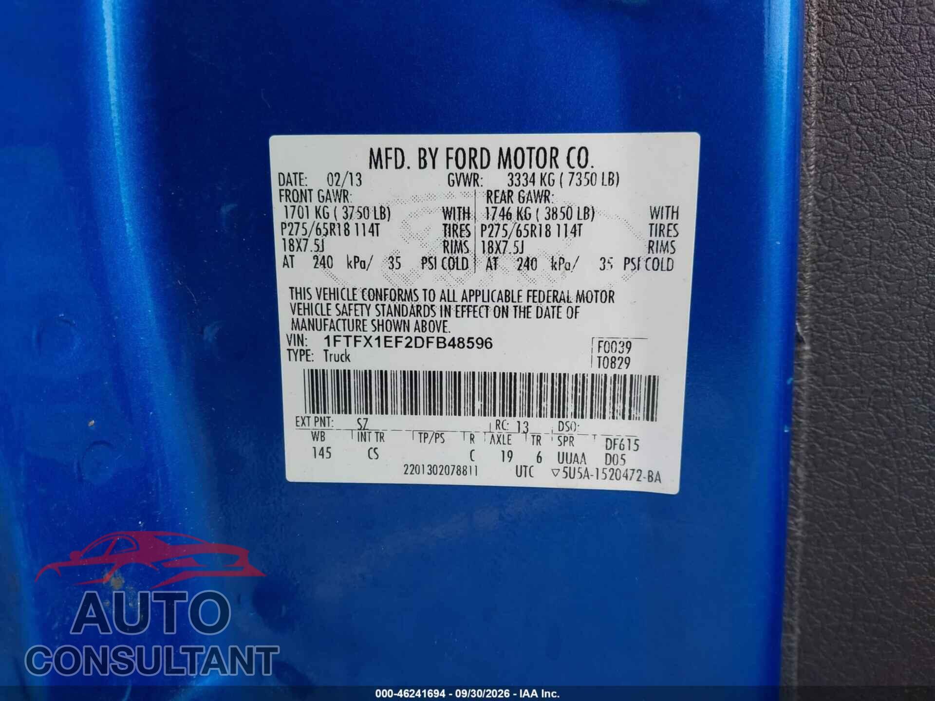 FORD F-150 2013 - 1FTFX1EF2DFB48596
