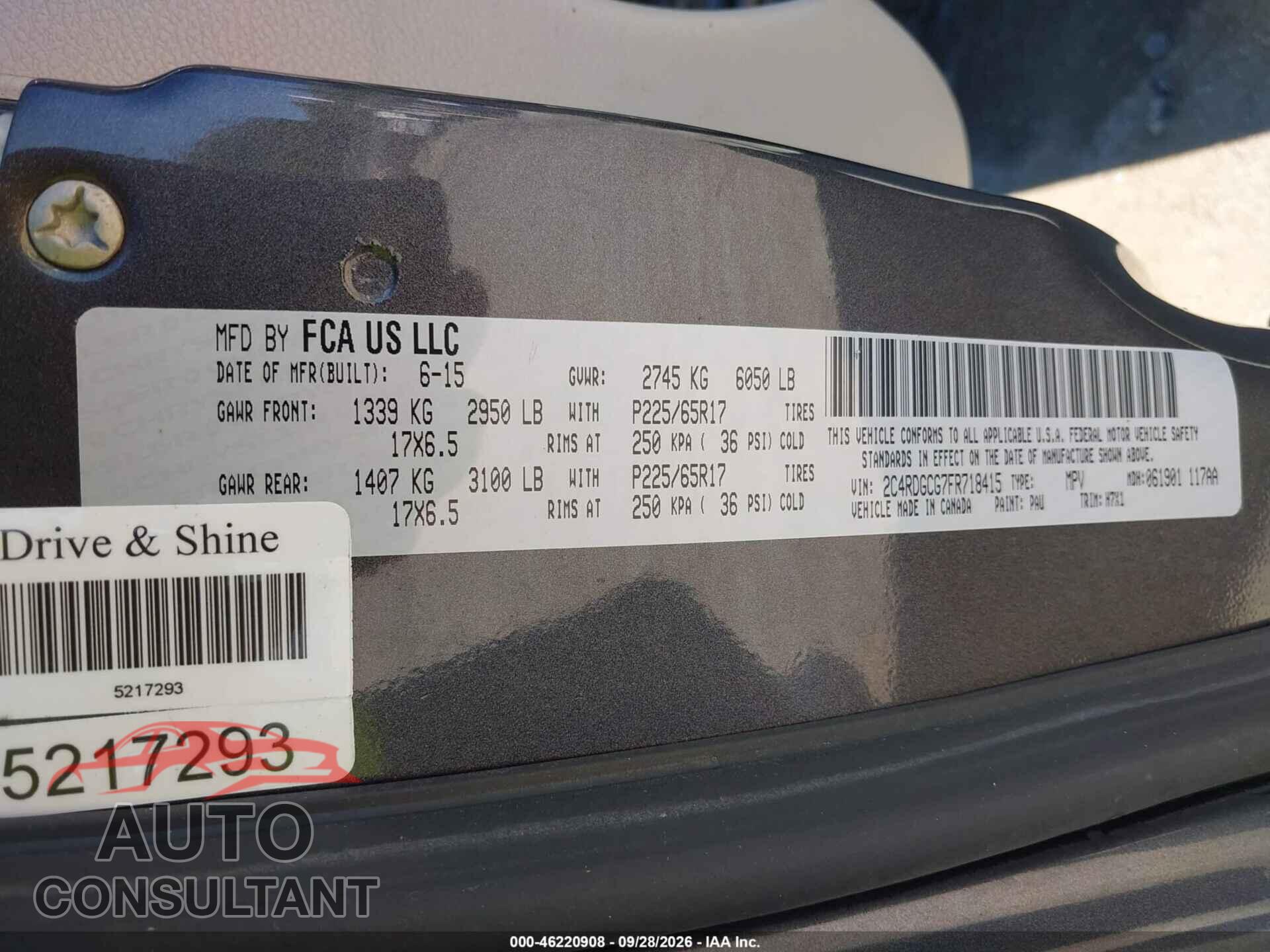 DODGE GRAND CARAVAN 2015 - 2C4RDGCG7FR718415