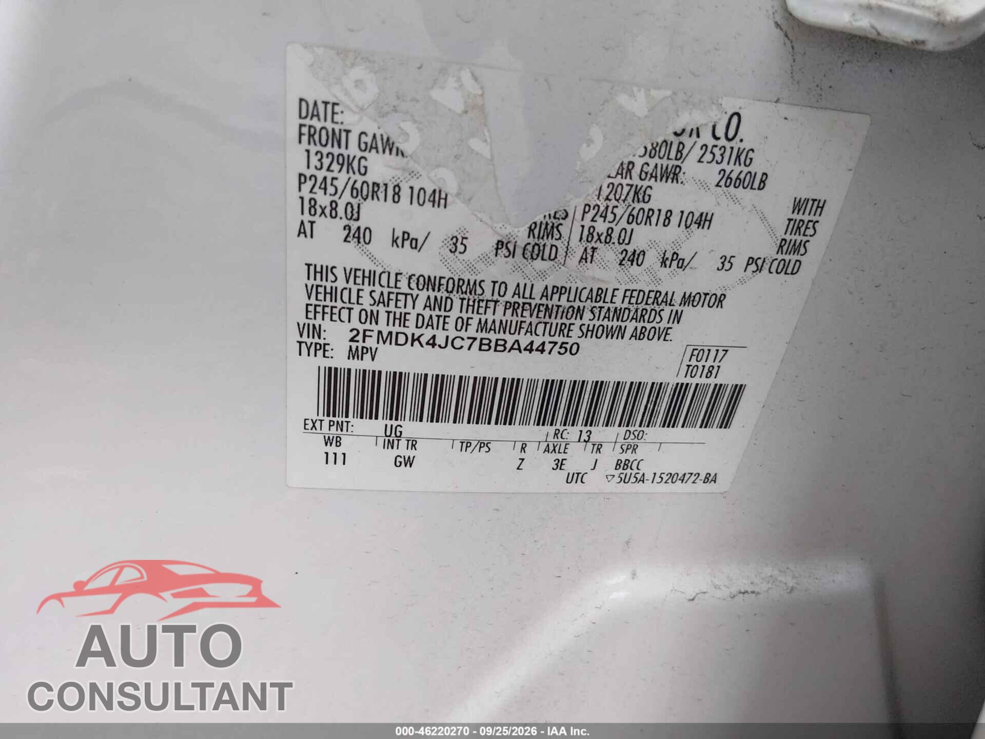 FORD EDGE 2011 - 2FMDK4JC7BBA44750