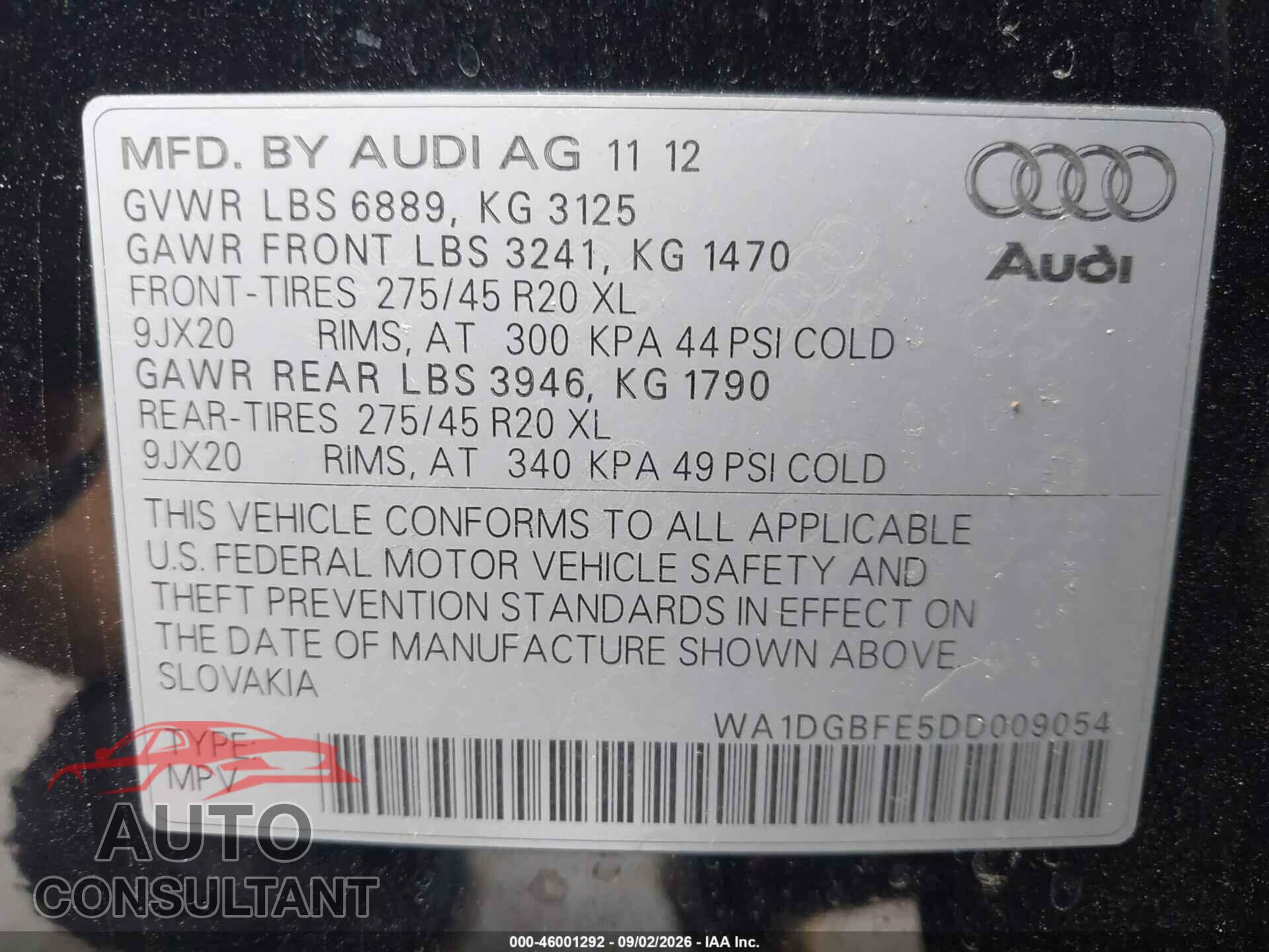 AUDI Q7 2013 - WA1DGBFE5DD009054