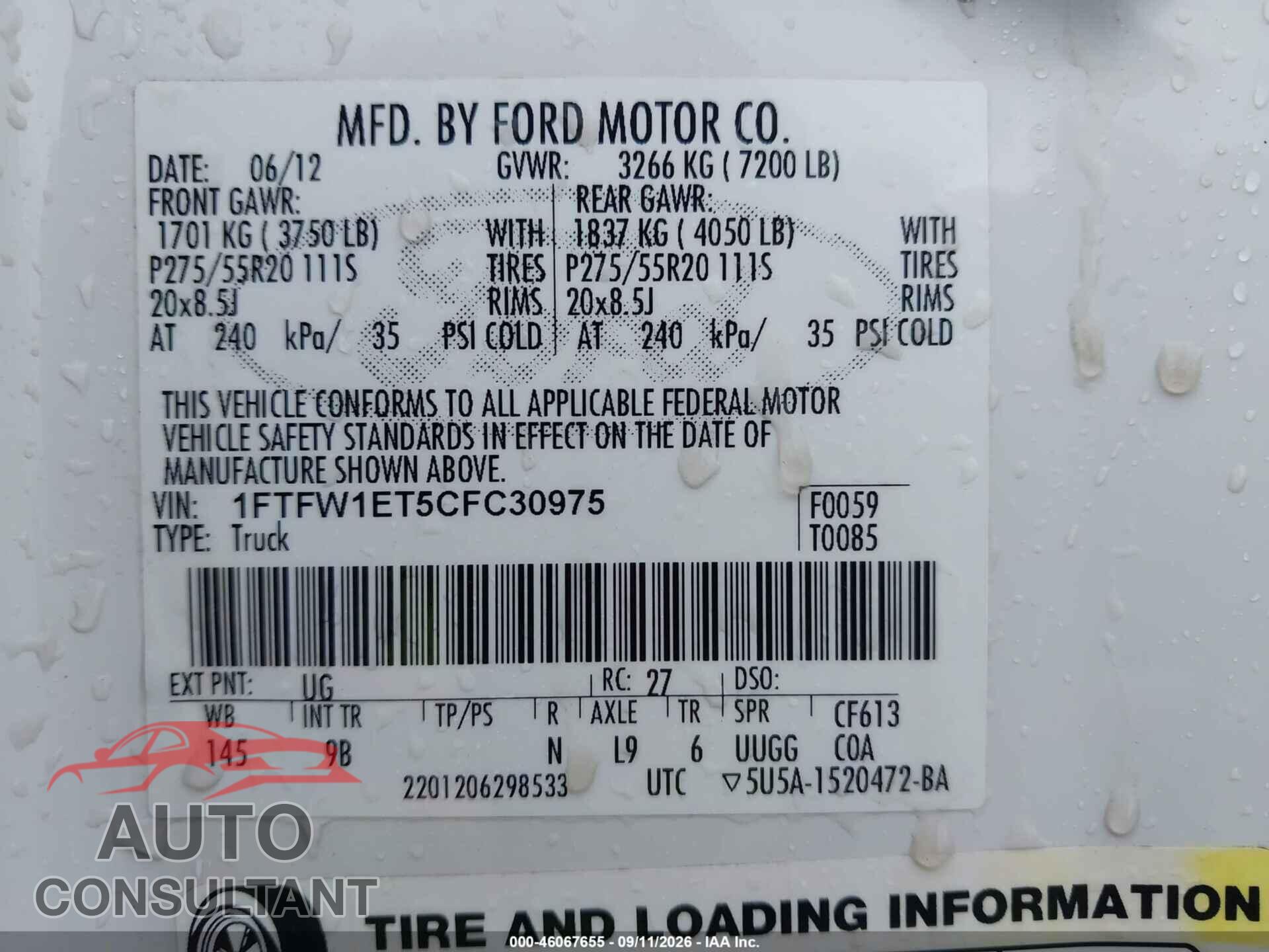 FORD F-150 2012 - 1FTFW1ET5CFC30975