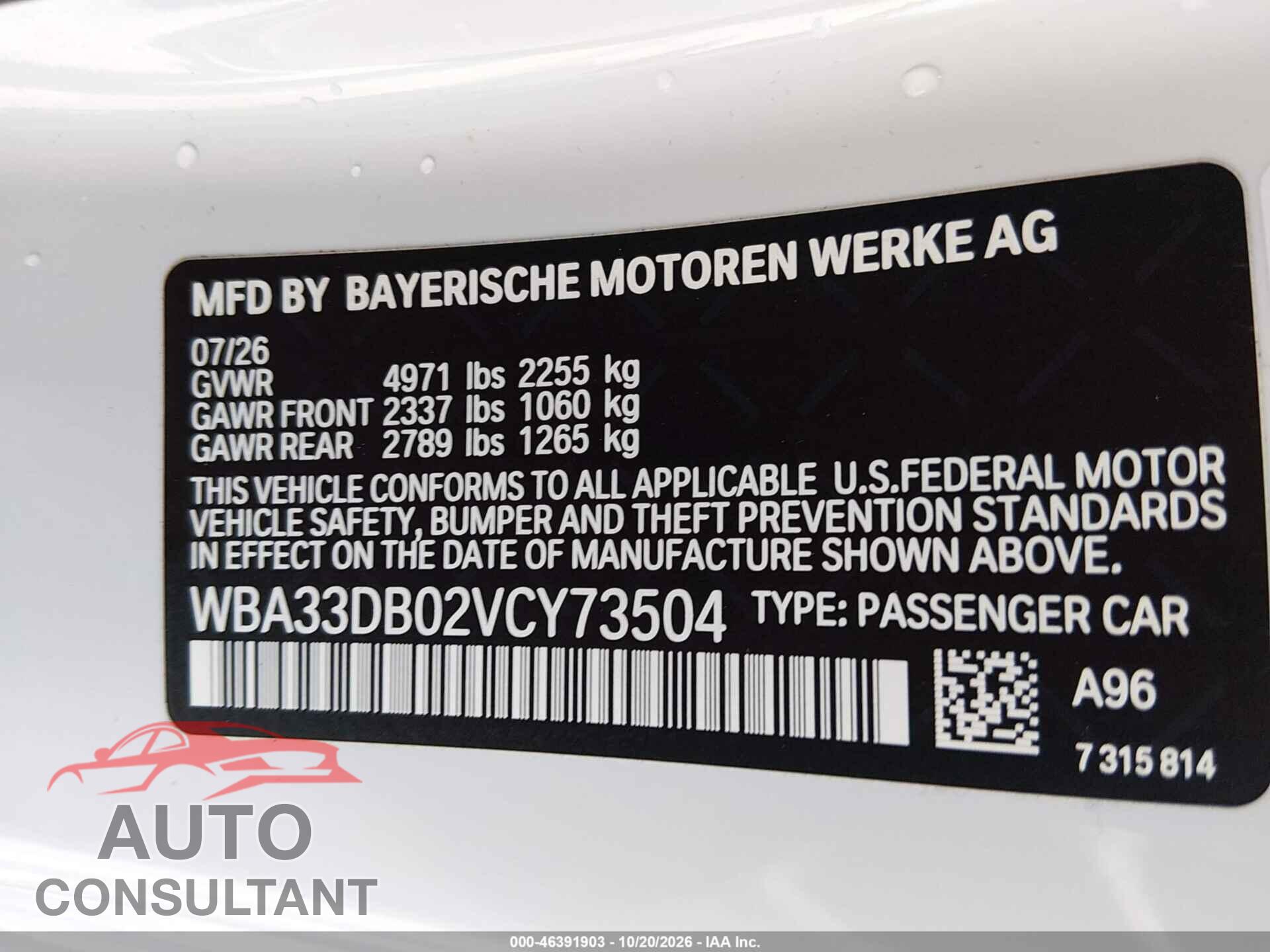 BMW 430I CNV 2027 - WBA33DB02VCY73504
