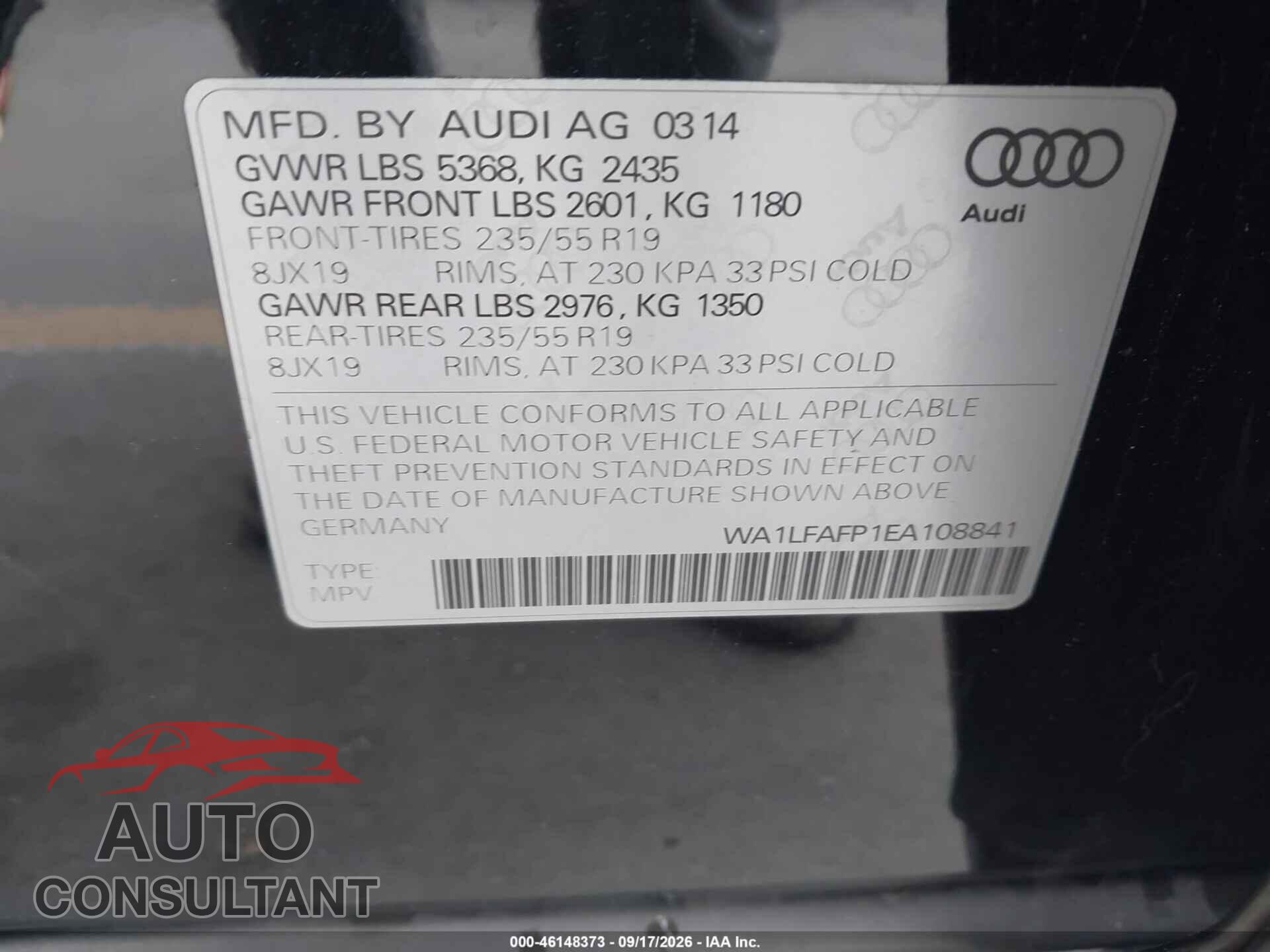 AUDI Q5 2014 - WA1LFAFP1EA108841