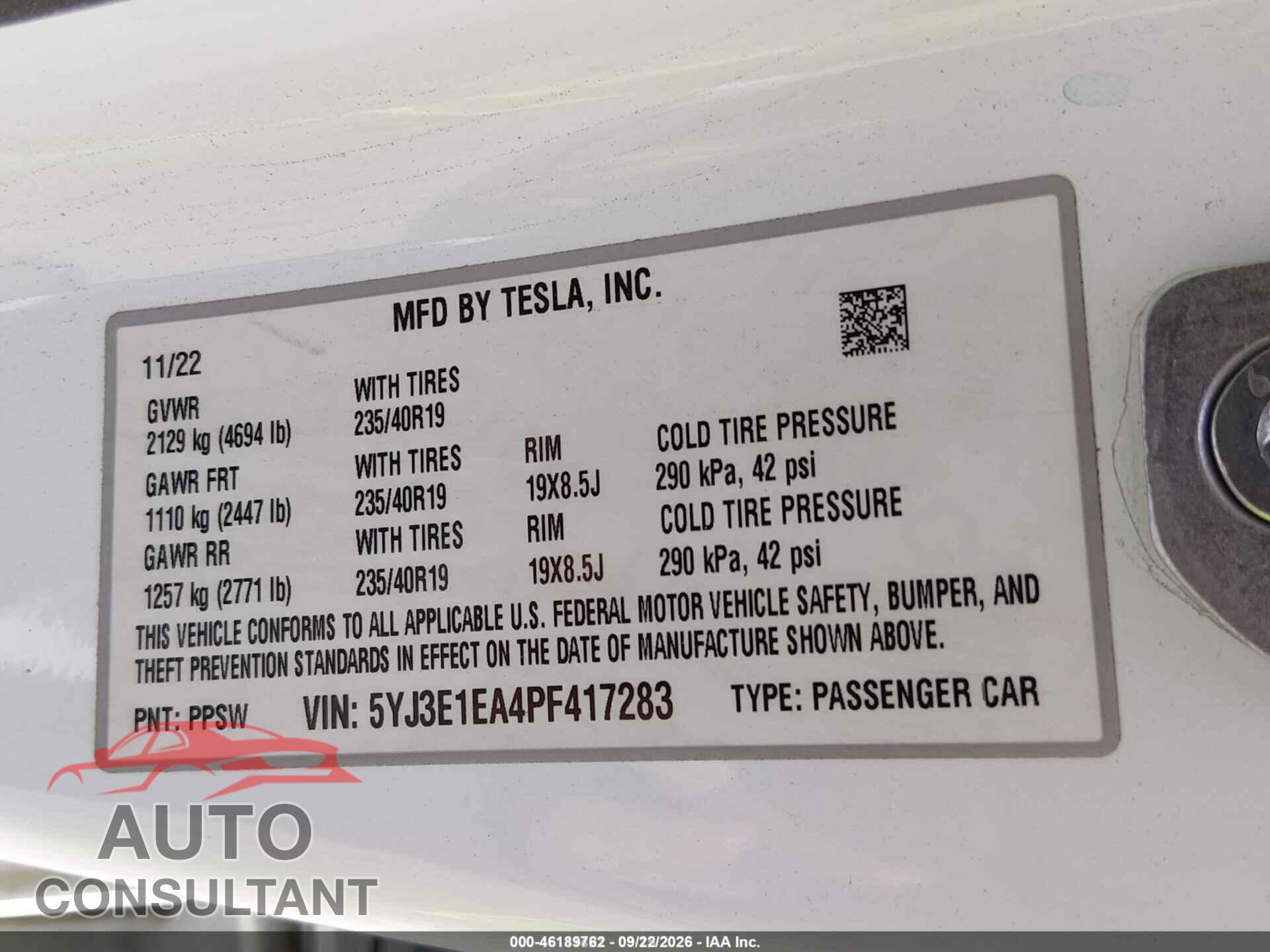 TESLA MODEL 3 2023 - 5YJ3E1EA4PF417283