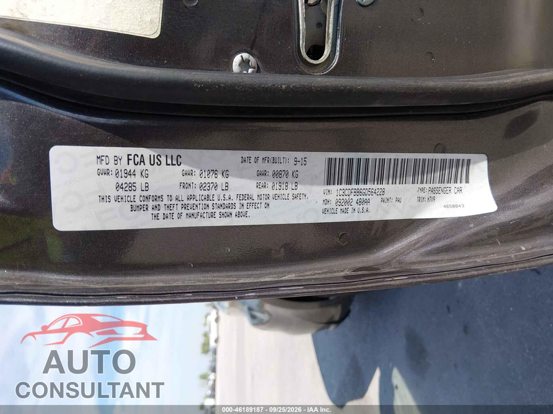 DODGE DART 2016 - 1C3CDFBB6GD564228