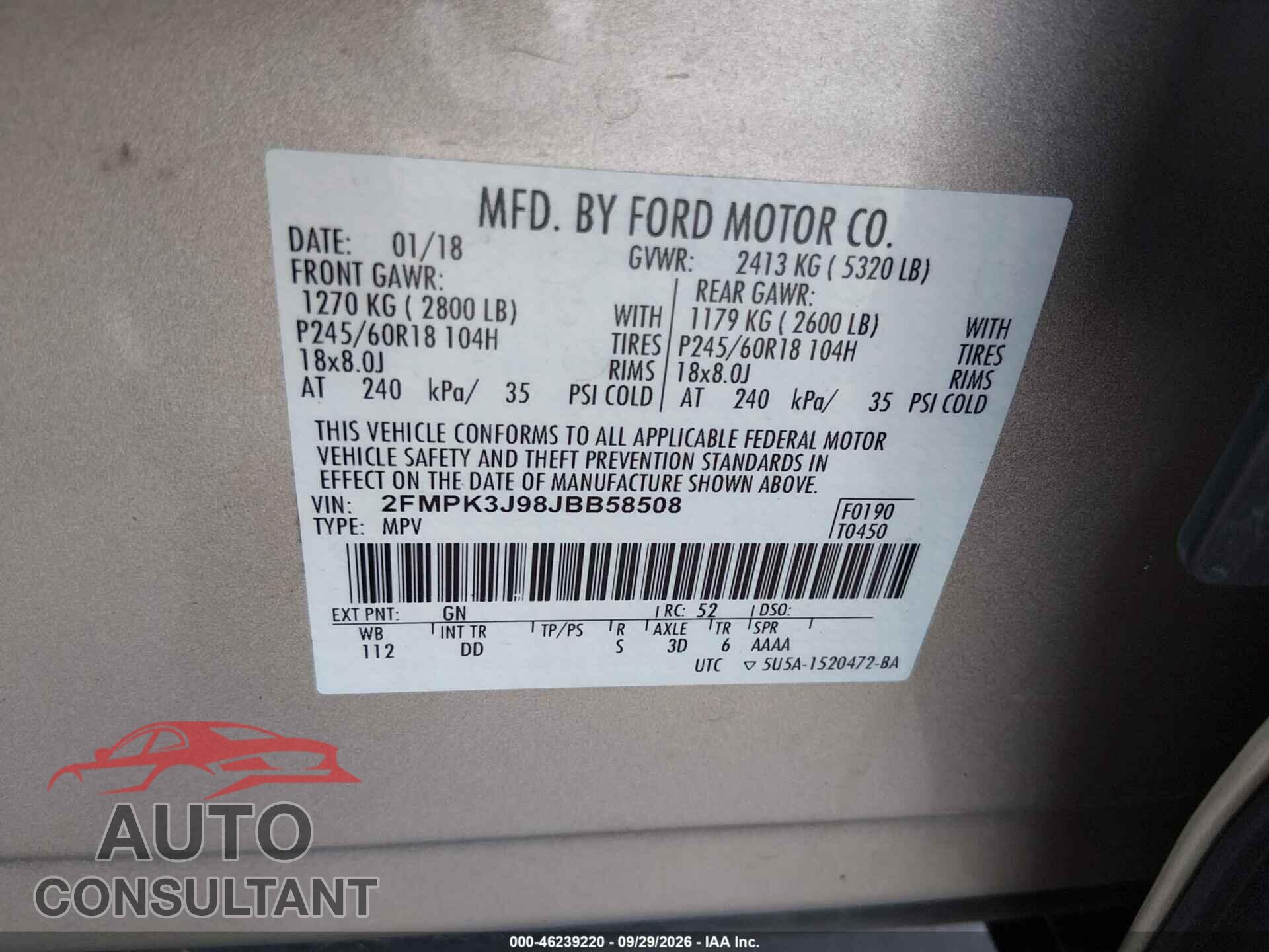 FORD EDGE 2018 - 2FMPK3J98JBB58508