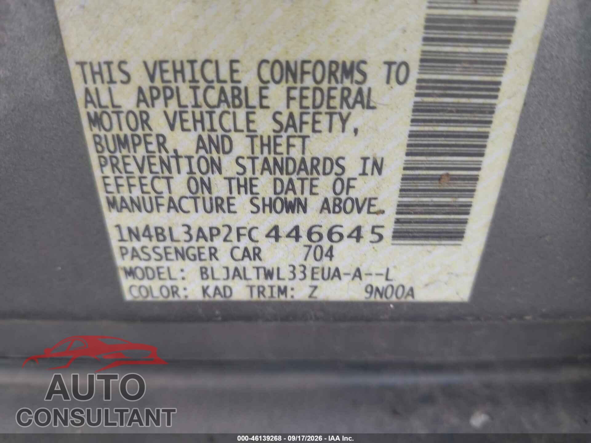 NISSAN ALTIMA 2015 - 1N4BL3AP2FC446645