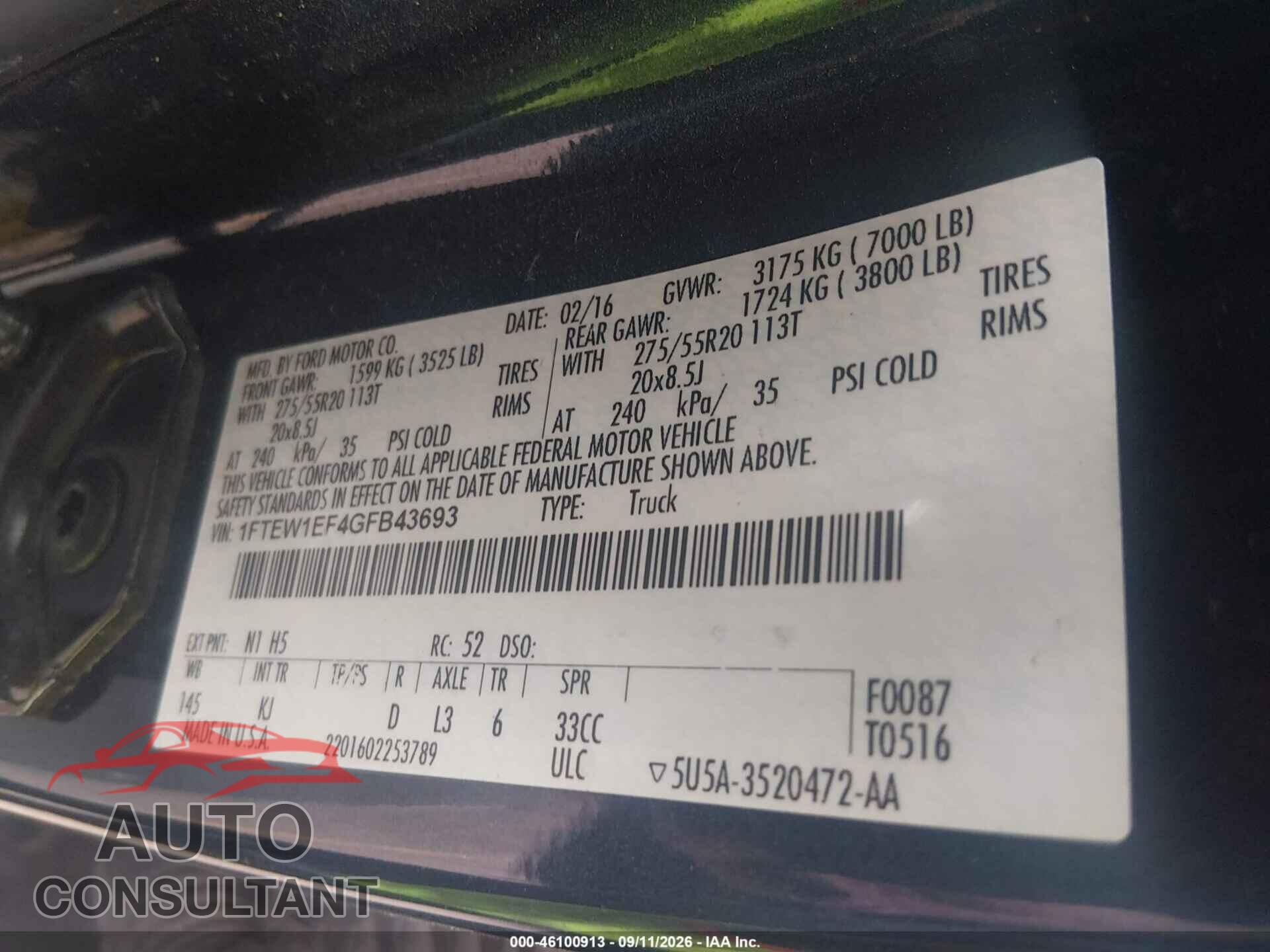 FORD F-150 2016 - 1FTEW1EF4GFB43693