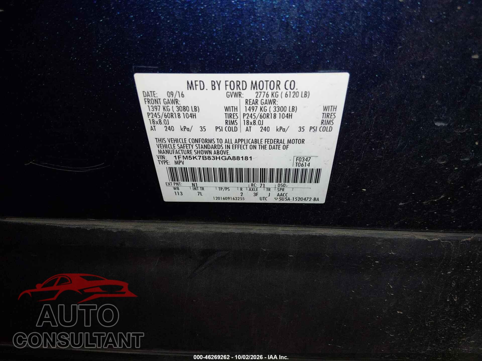 FORD EXPLORER 2017 - 1FM5K7B83HGA88181