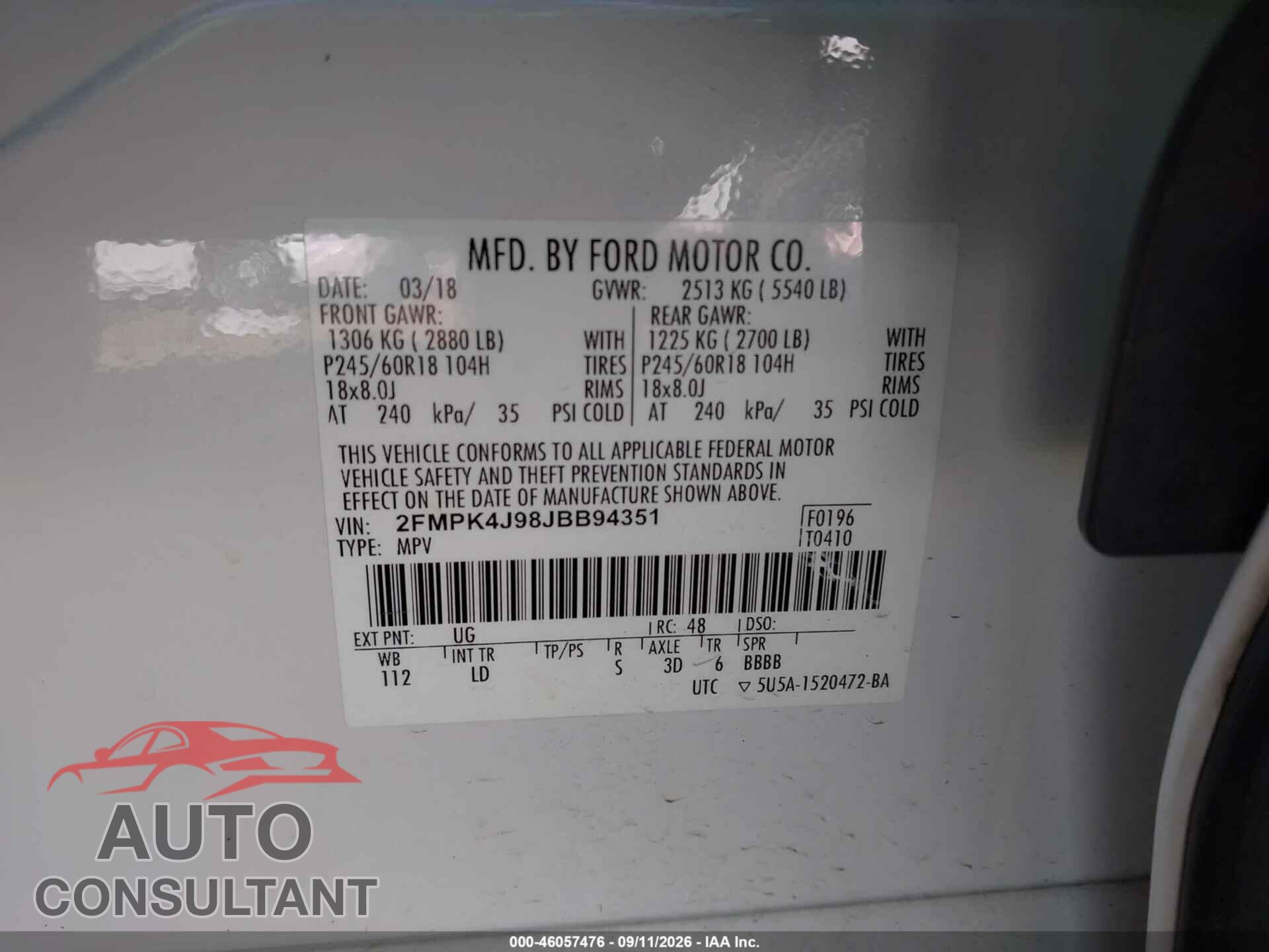 FORD EDGE 2018 - 2FMPK4J98JBB94351