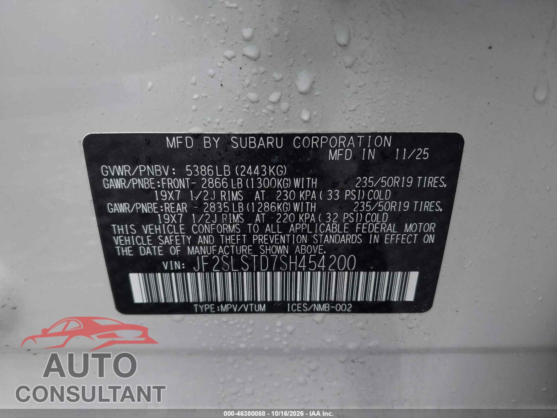 SUBARU FORESTER 2025 - JF2SLSTD7SH454200