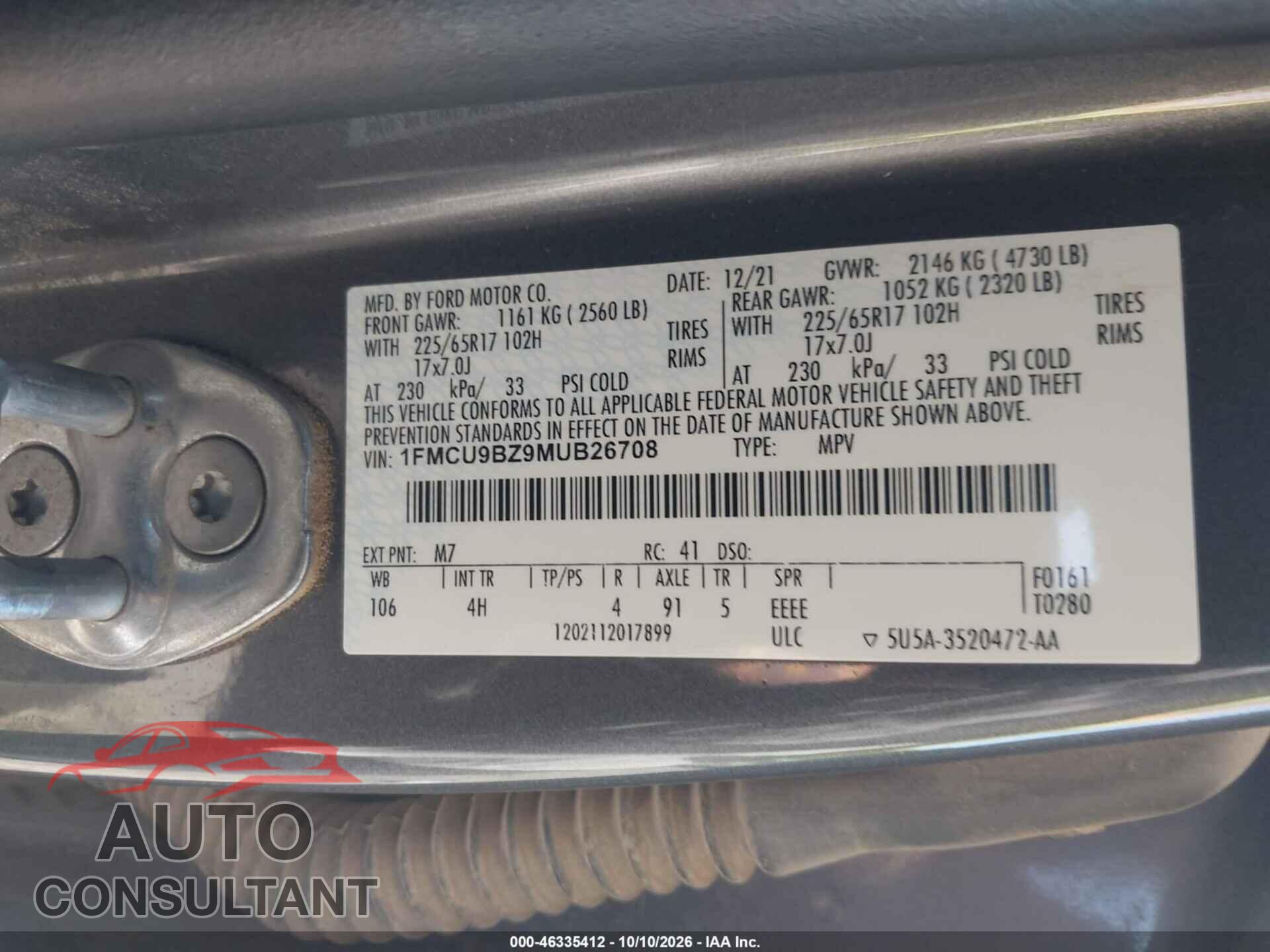 FORD ESCAPE 2021 - 1FMCU9BZ9MUB26708