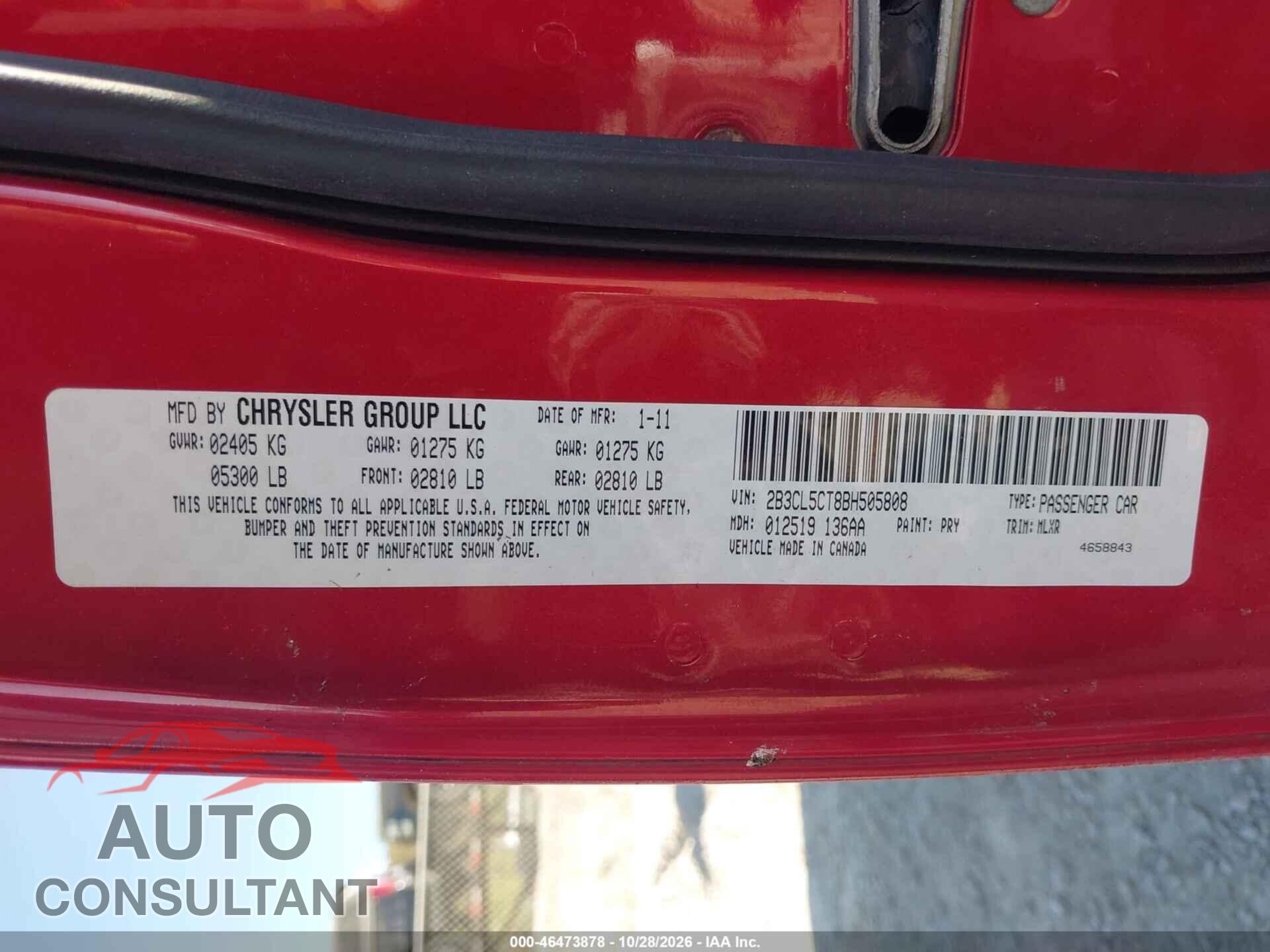 DODGE CHARGER 2011 - 2B3CL5CT8BH505808