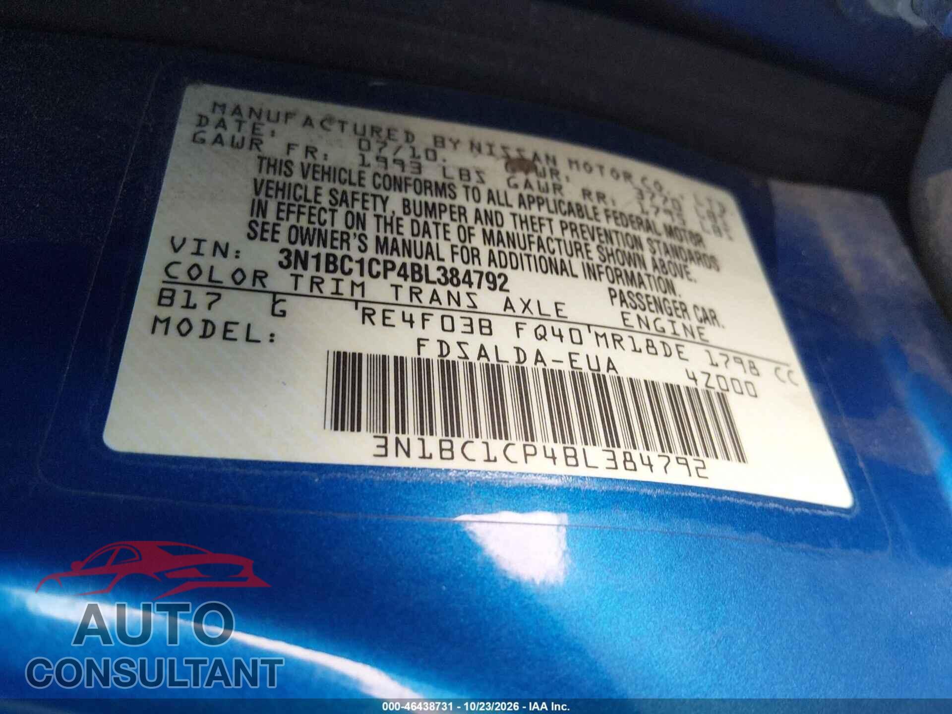 NISSAN VERSA 2011 - 3N1BC1CP4BL384792