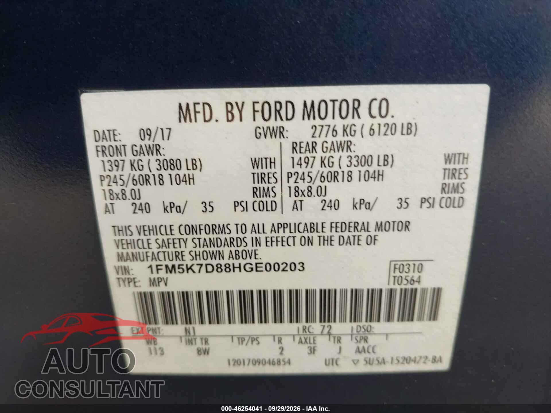 FORD EXPLORER 2017 - 1FM5K7D88HGE00203