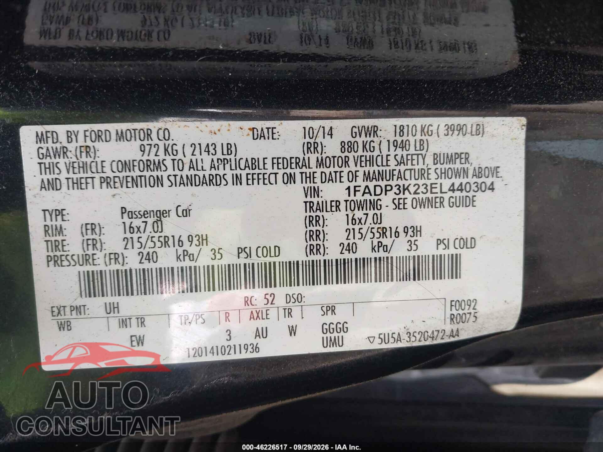 FORD FOCUS 2014 - 1FADP3K23EL440304