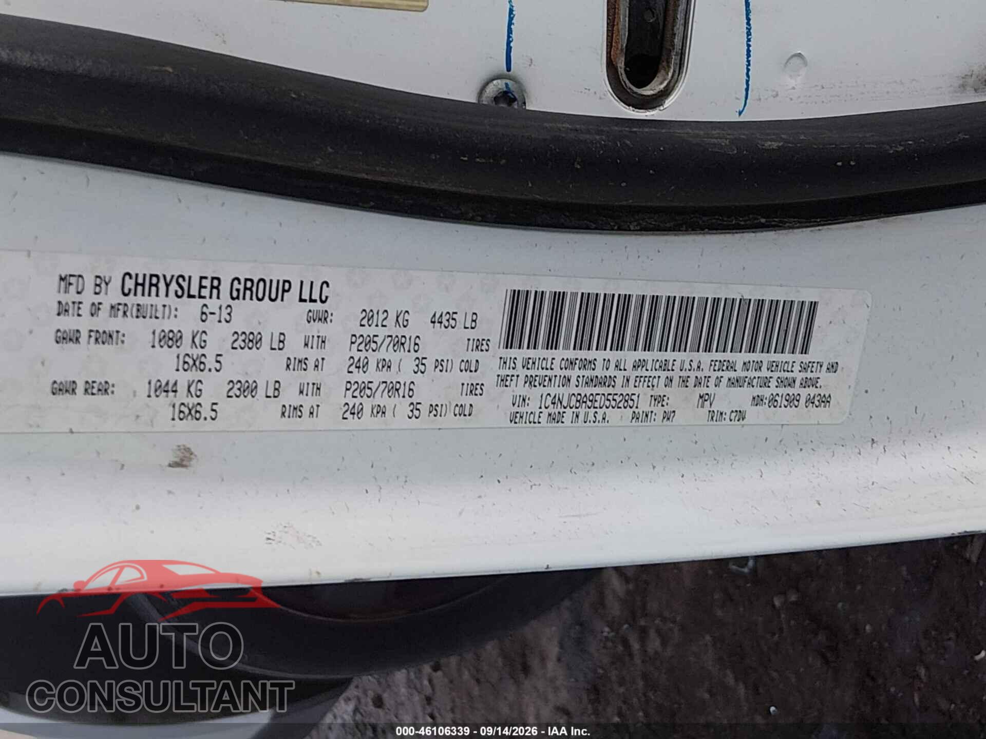 JEEP COMPASS 2014 - 1C4NJCBA9ED552851