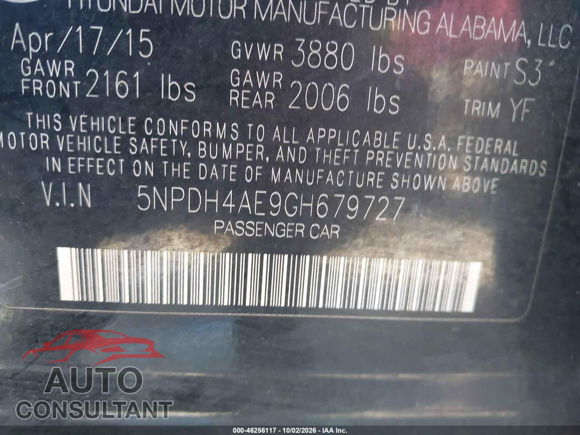 HYUNDAI ELANTRA 2016 - 5NPDH4AE9GH679727