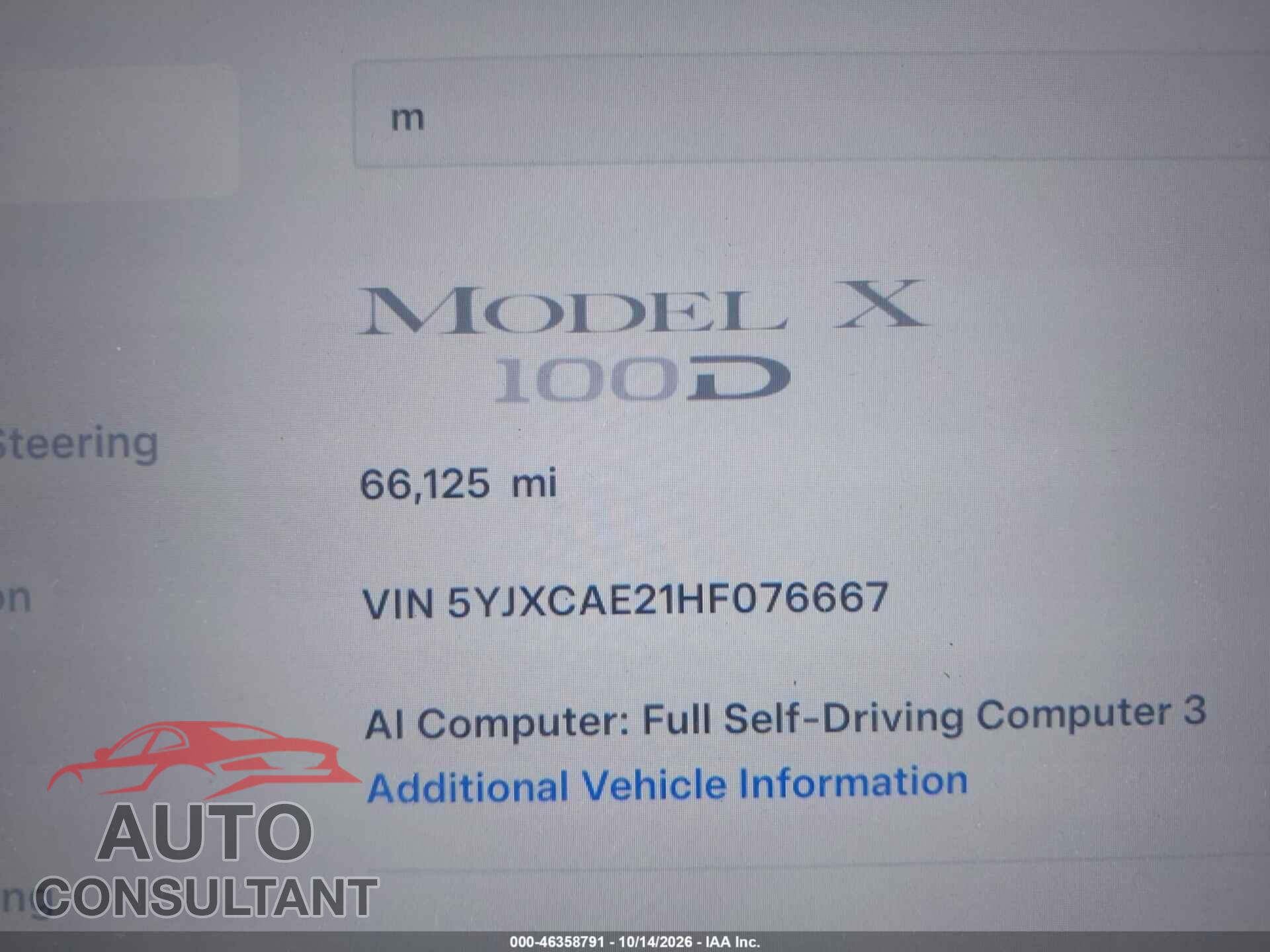 TESLA MODEL X 2017 - 5YJXCAE21HF076667
