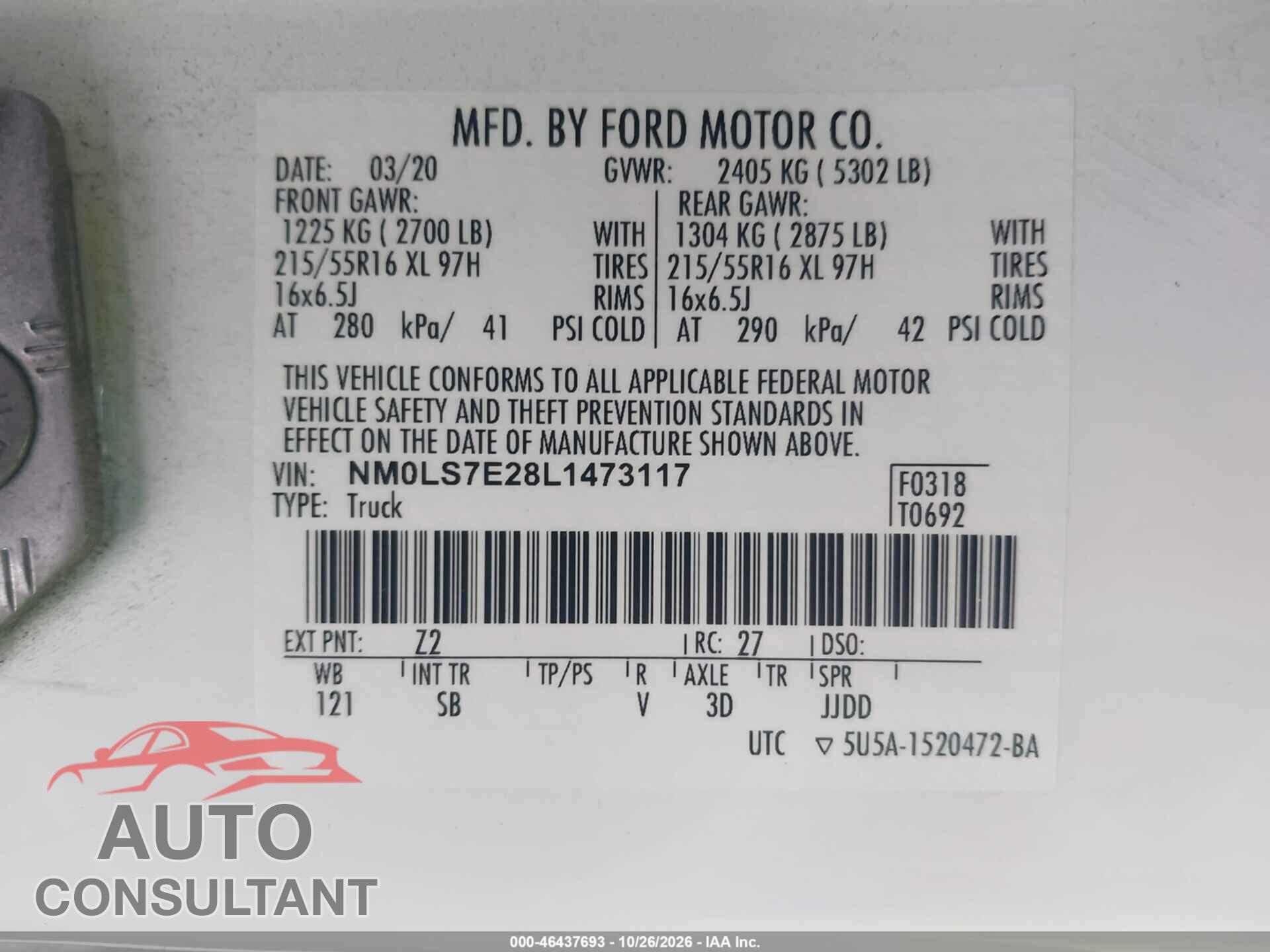 FORD TRANSIT CONNECT 2020 - NM0LS7E28L1473117