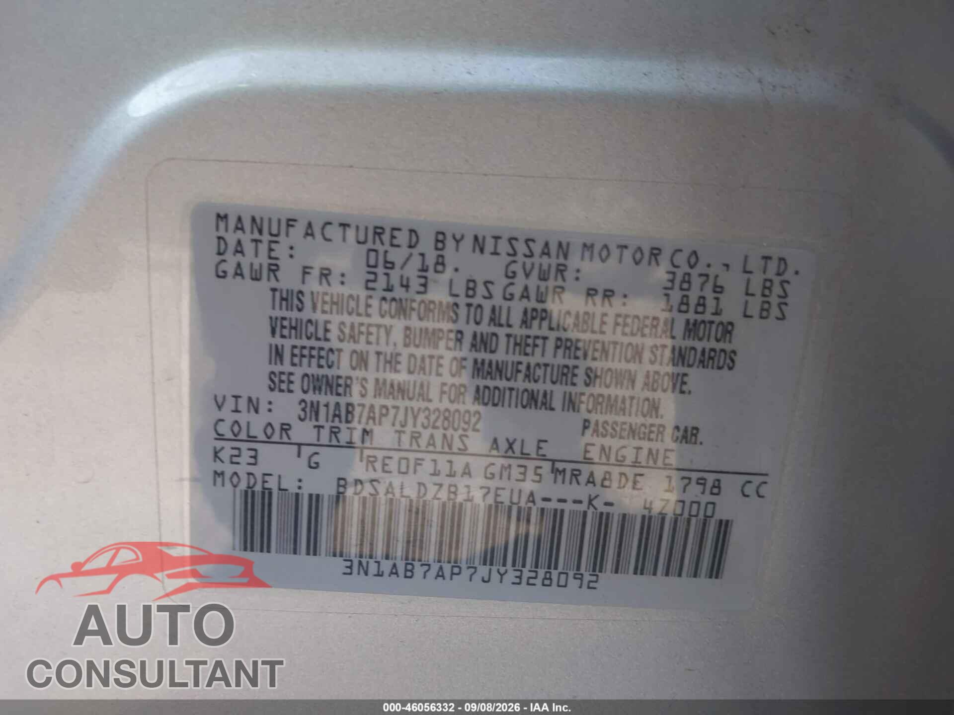 NISSAN SENTRA 2018 - 3N1AB7AP7JY328092