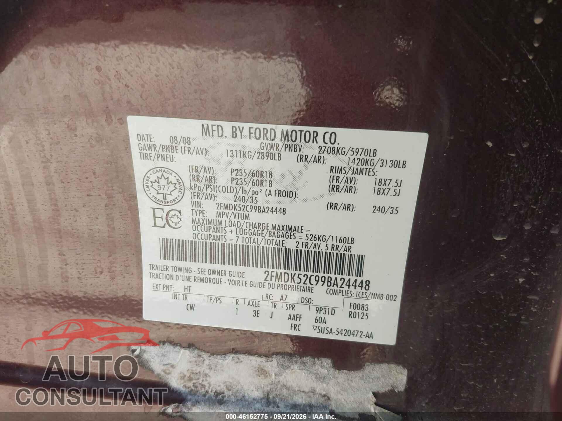 FORD FLEX 2009 - 2FMDK52C99BA24448