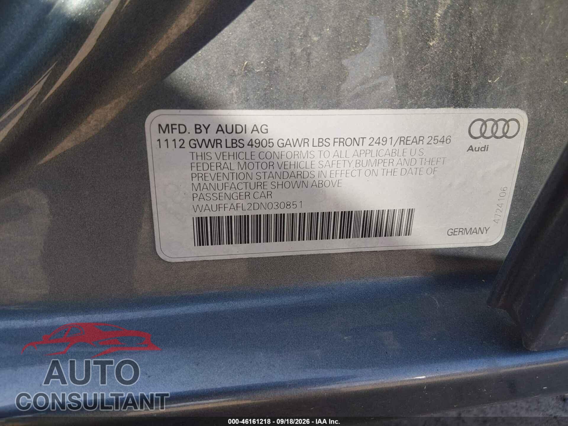 AUDI A4 2013 - WAUFFAFL2DN030851