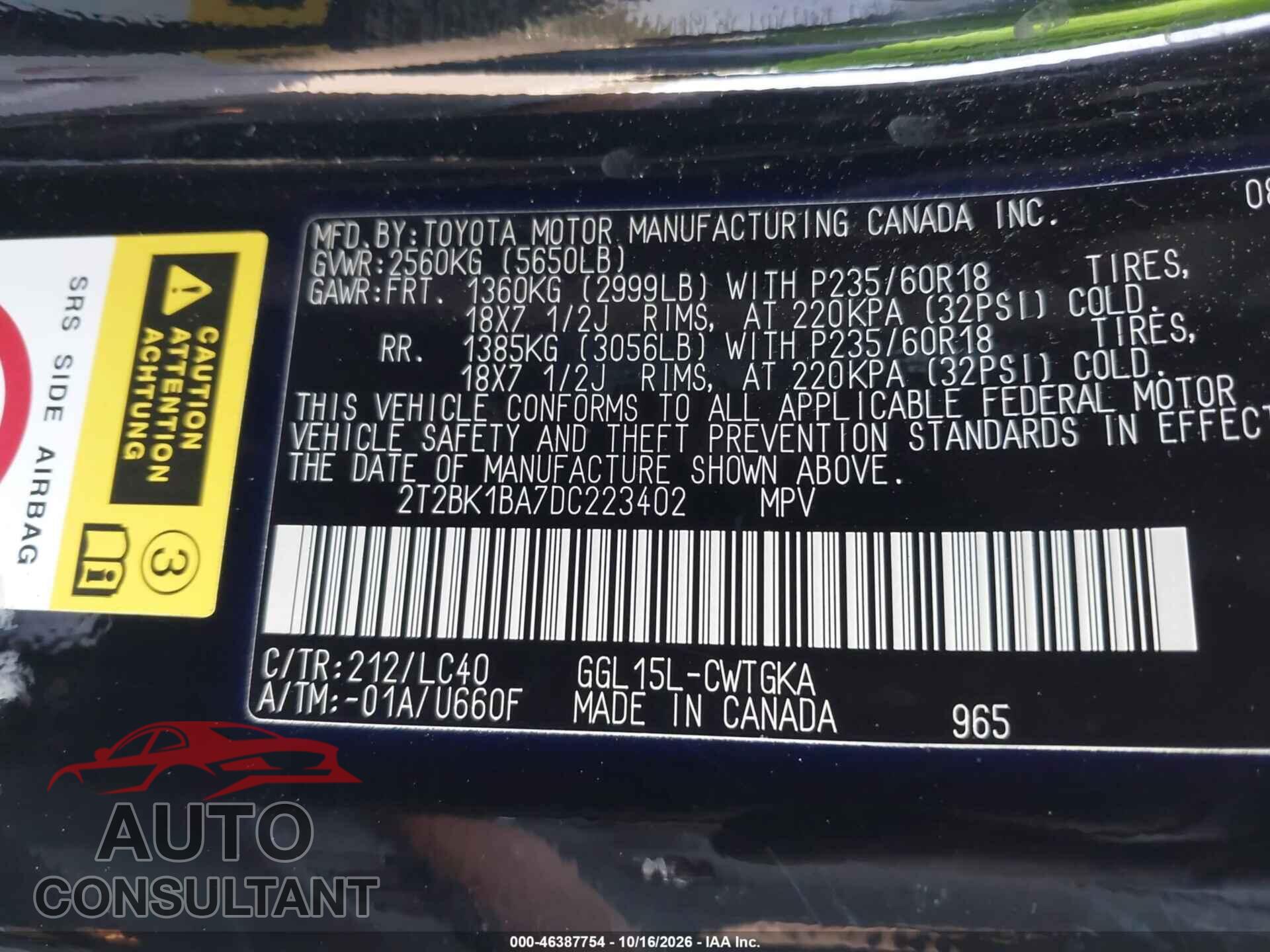 LEXUS RX 350 2013 - 2T2BK1BA7DC223402