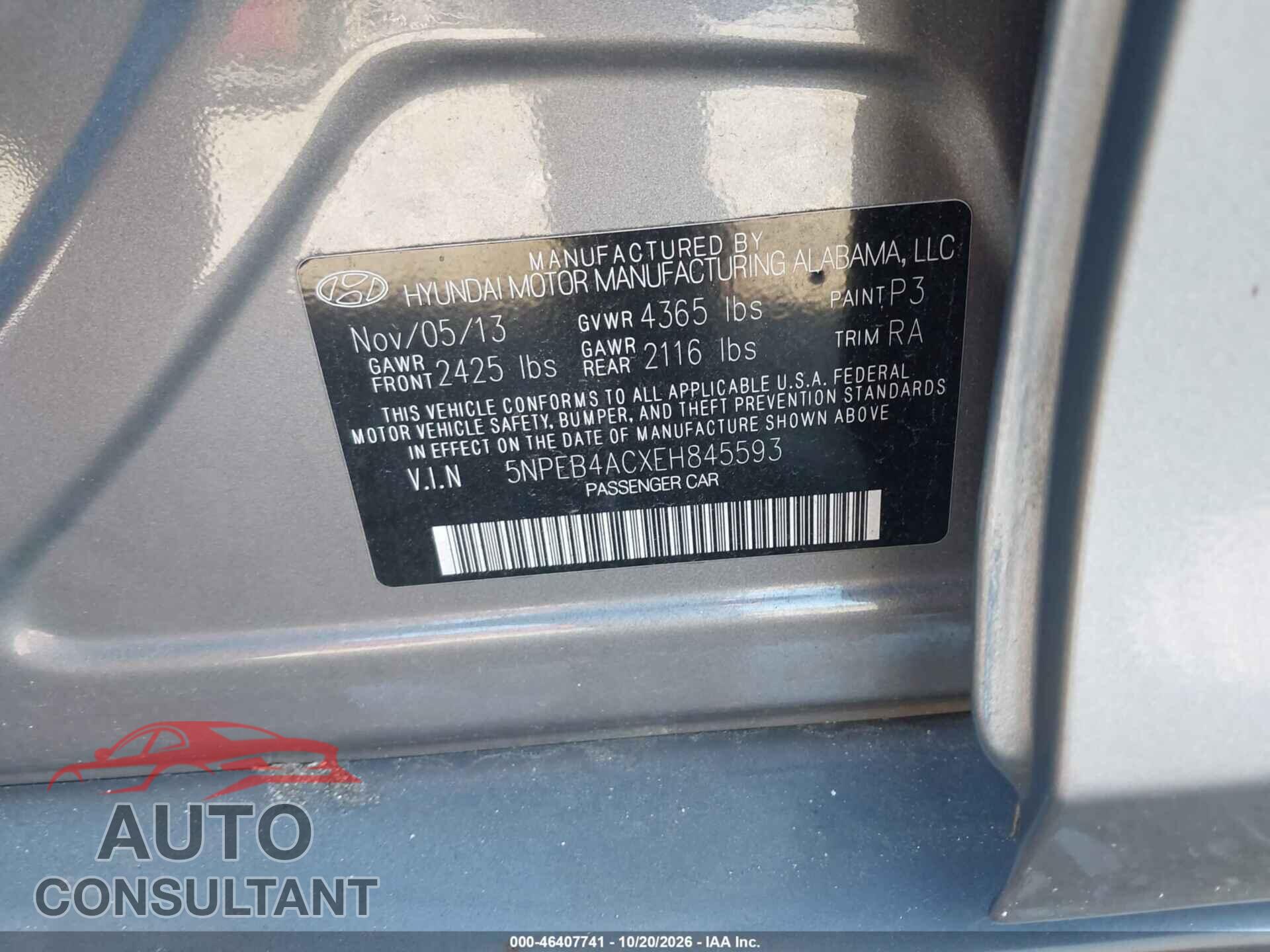 HYUNDAI SONATA 2014 - 5NPEB4ACXEH845593
