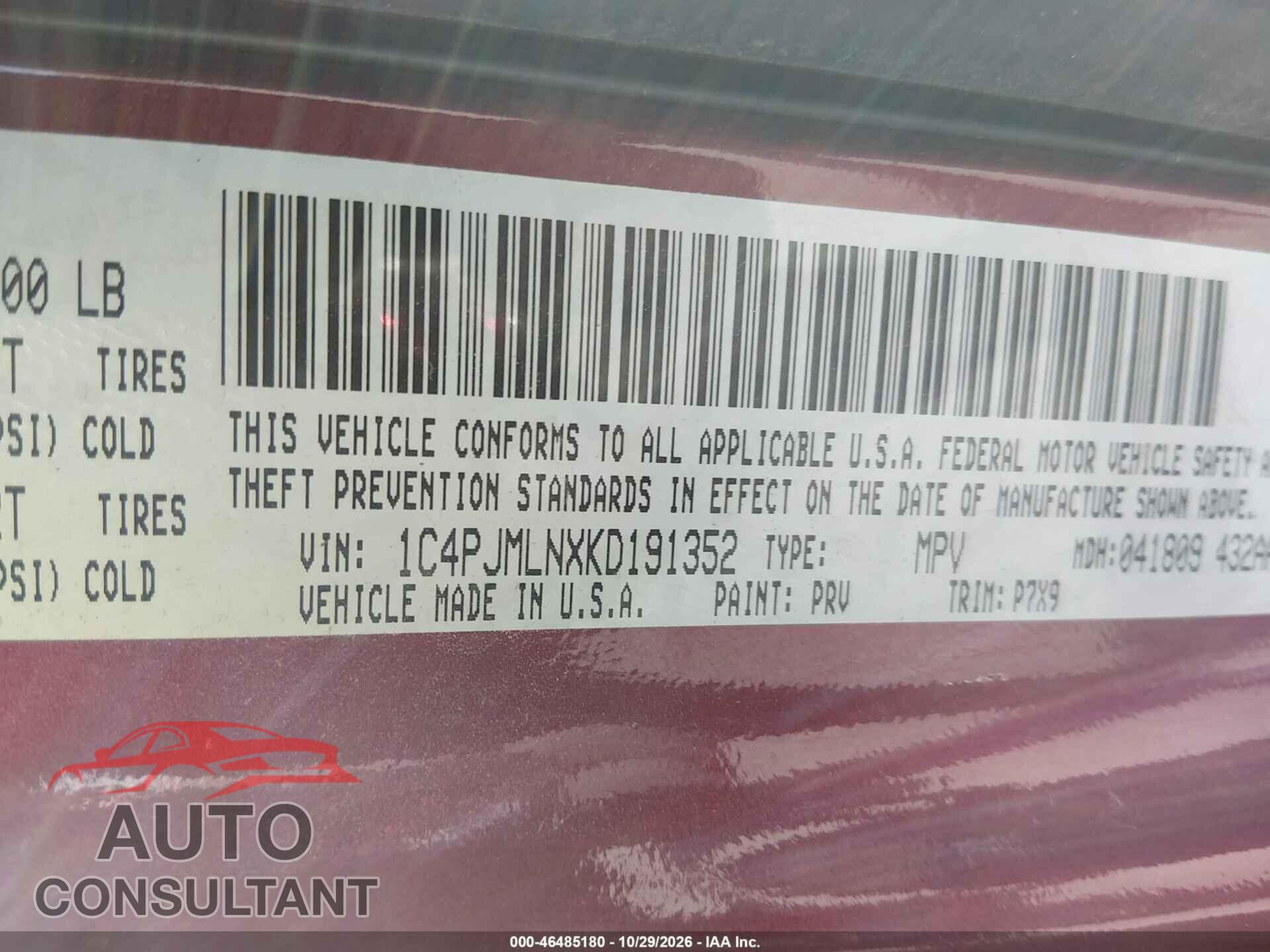 JEEP CHEROKEE 2019 - 1C4PJMLNXKD191352