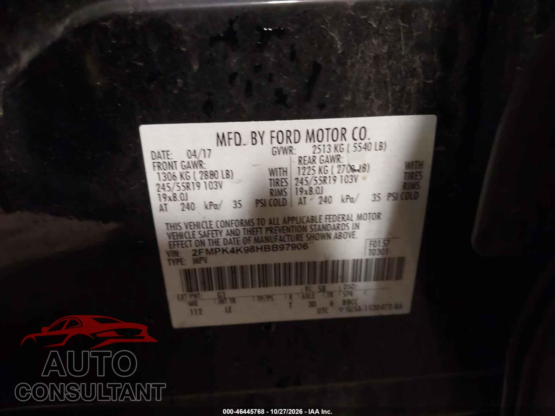 FORD EDGE 2017 - 2FMPK4K98HBB97906