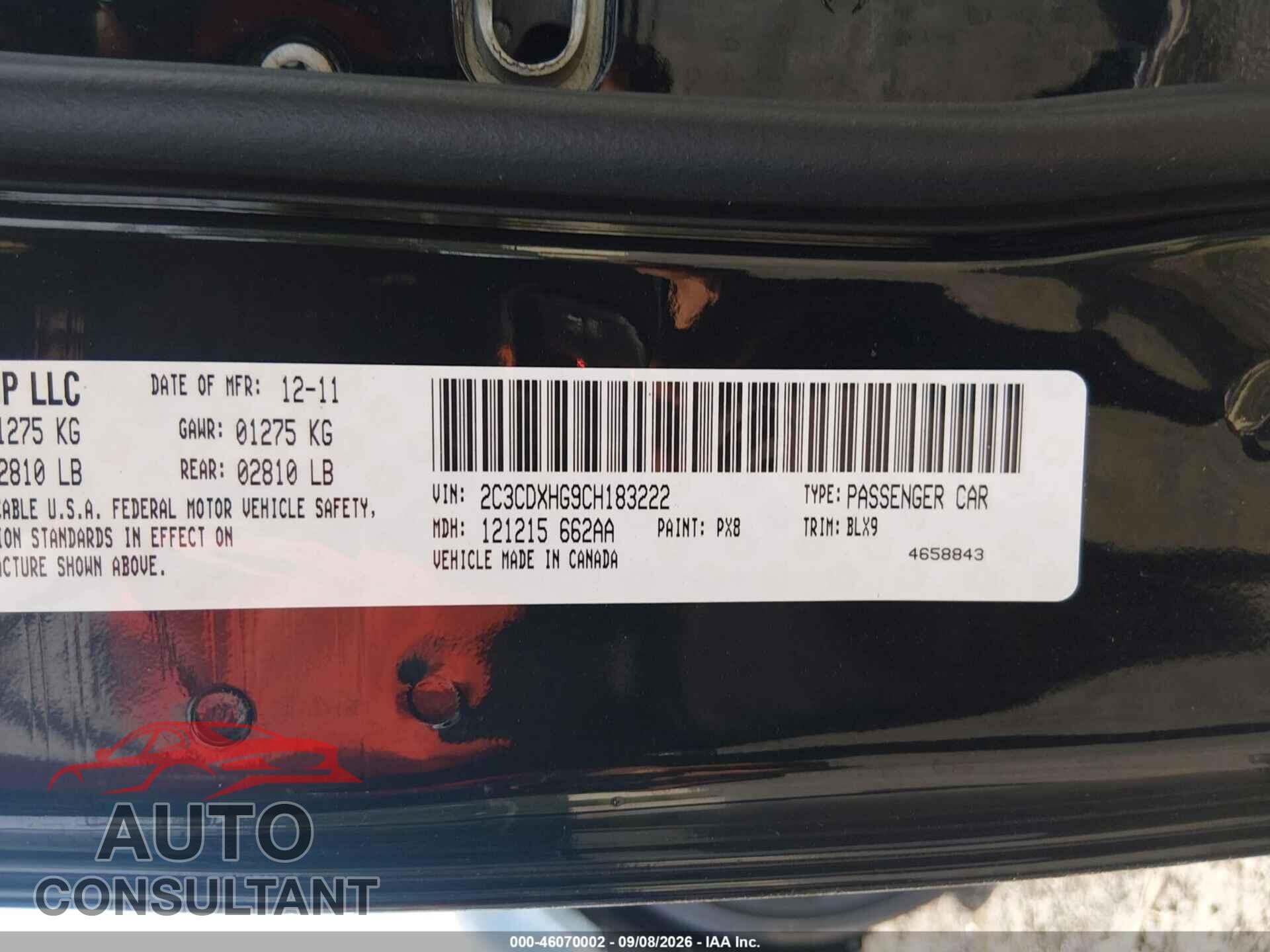 DODGE CHARGER 2012 - 2C3CDXHG9CH183222