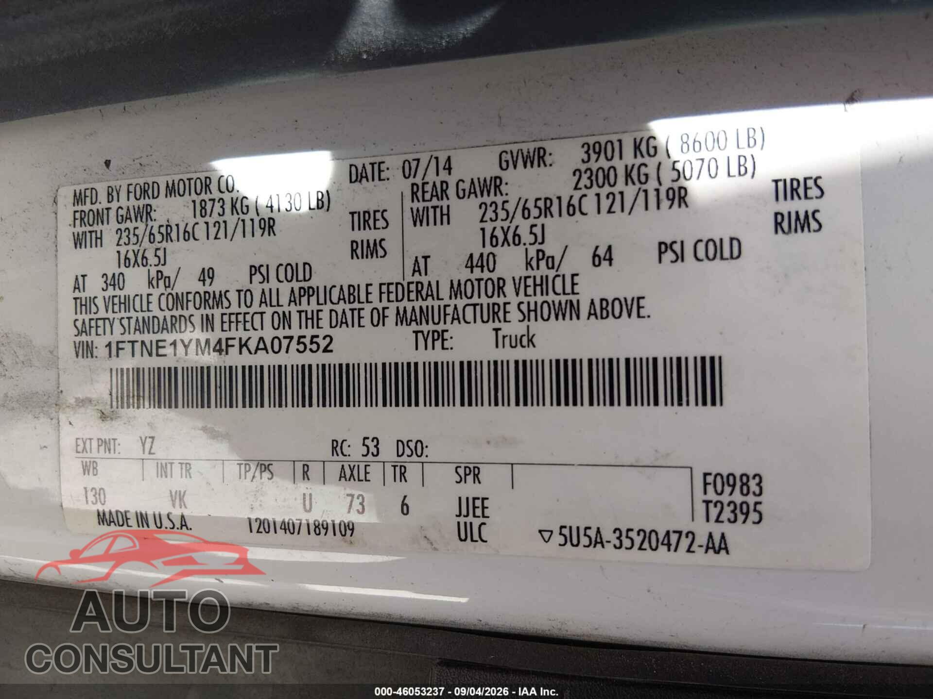 FORD TRANSIT-150 2015 - 1FTNE1YM4FKA07552