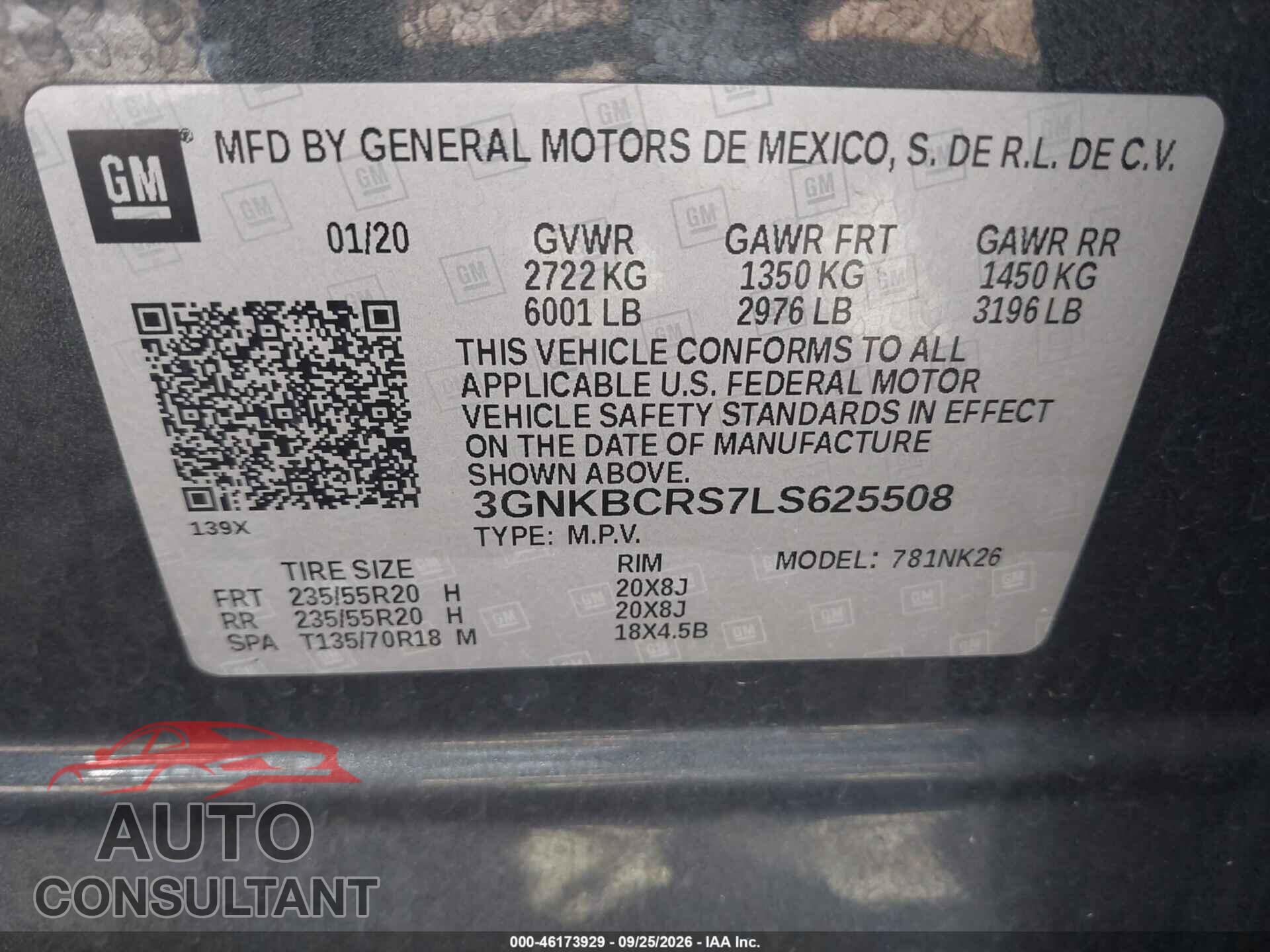 CHEVROLET BLAZER 2020 - 3GNKBCRS7LS625508