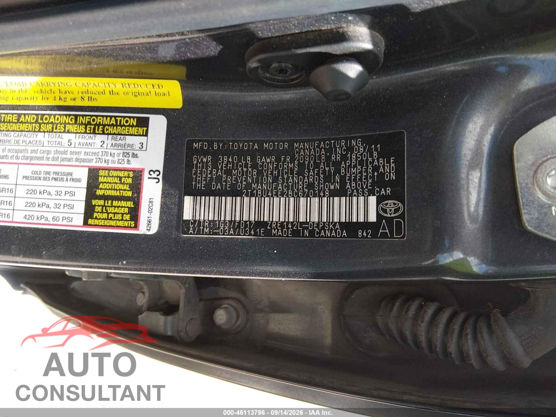 TOYOTA COROLLA 2011 - 2T1BU4EE2BC670148