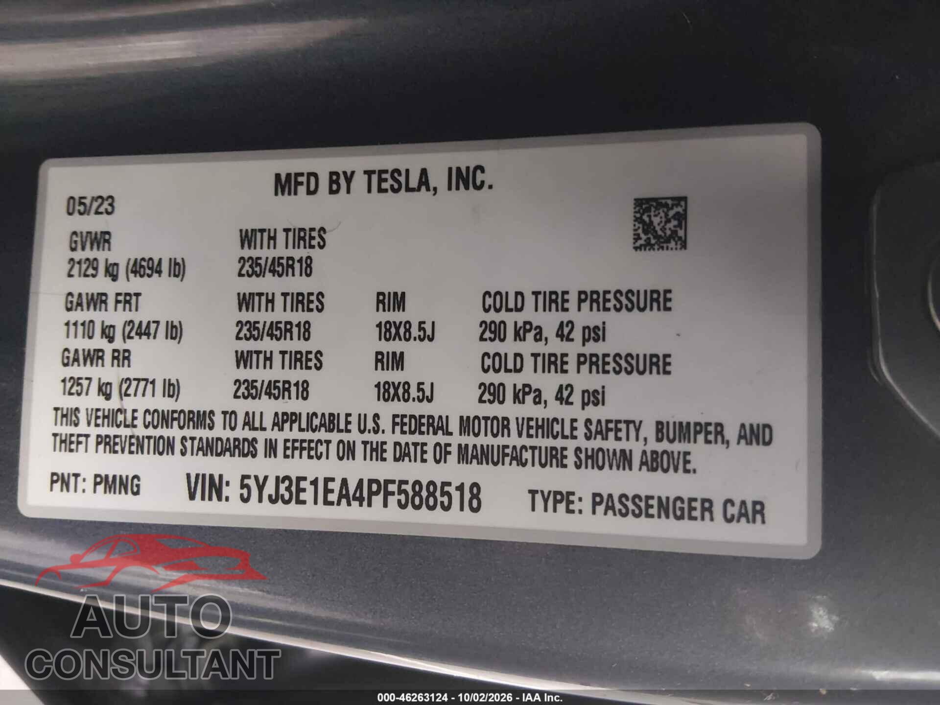 TESLA MODEL 3 2023 - 5YJ3E1EA4PF588518