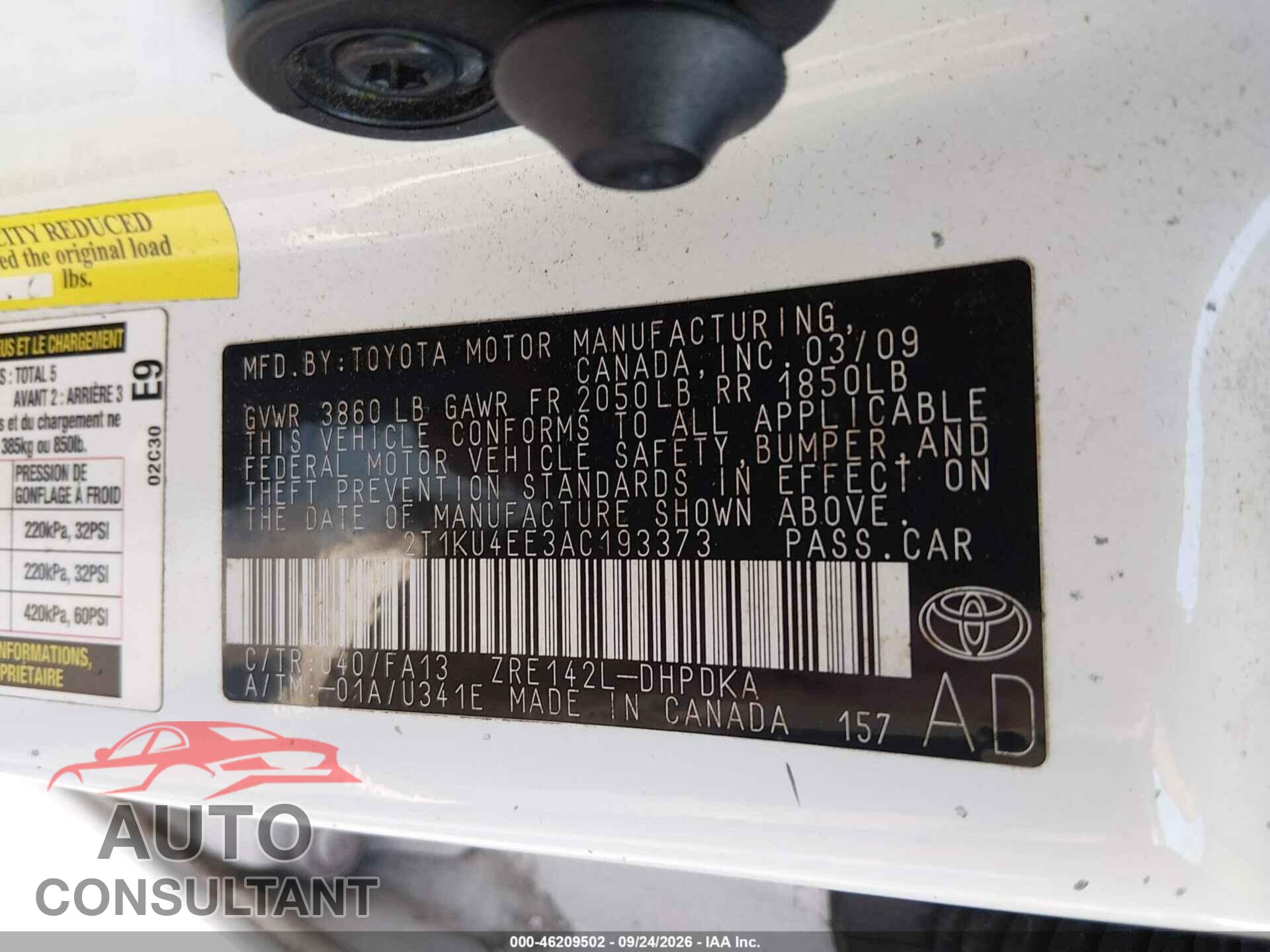 TOYOTA MATRIX 2010 - 2T1KU4EE3AC193373