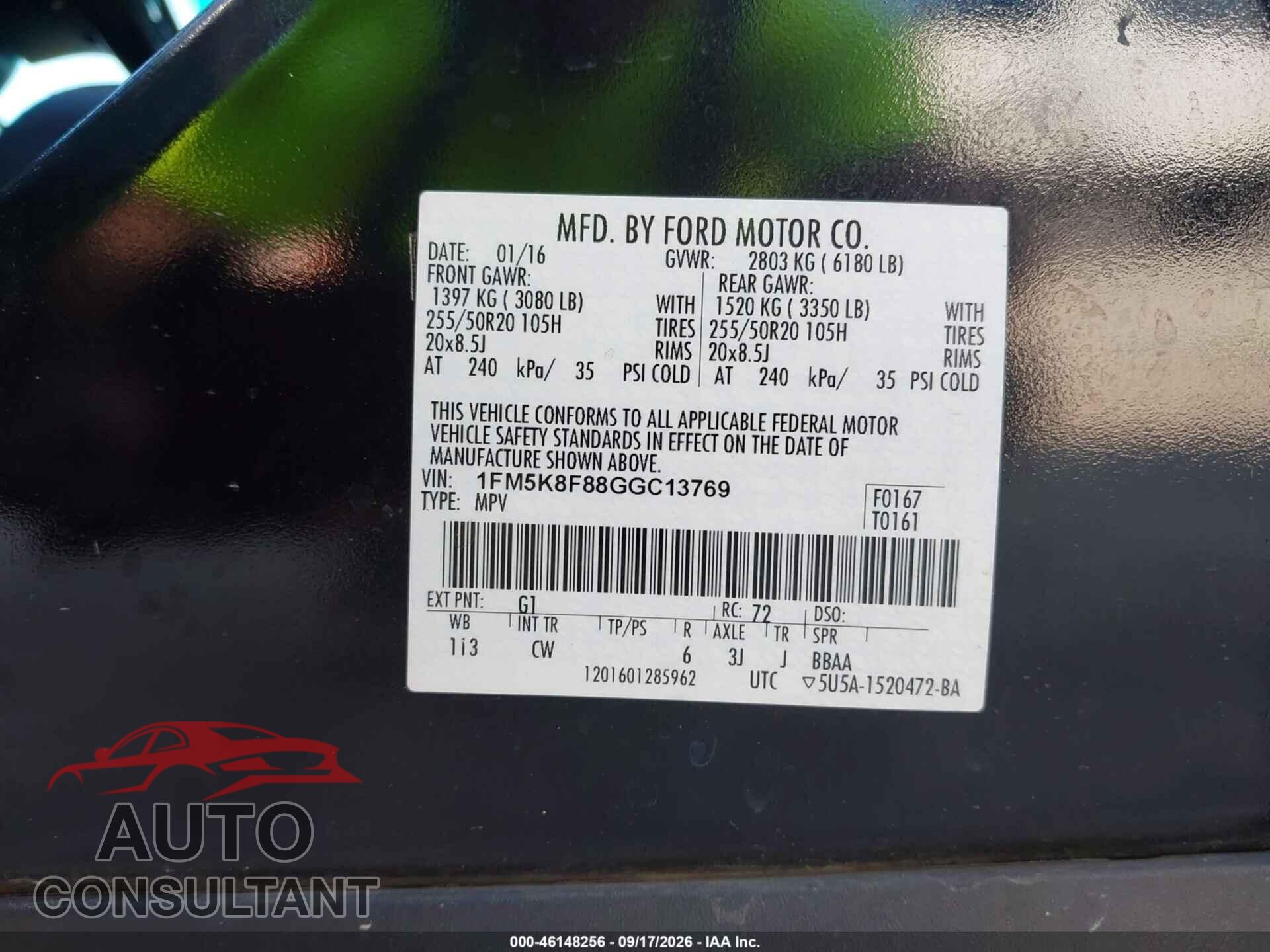 FORD EXPLORER 2016 - 1FM5K8F88GGC13769