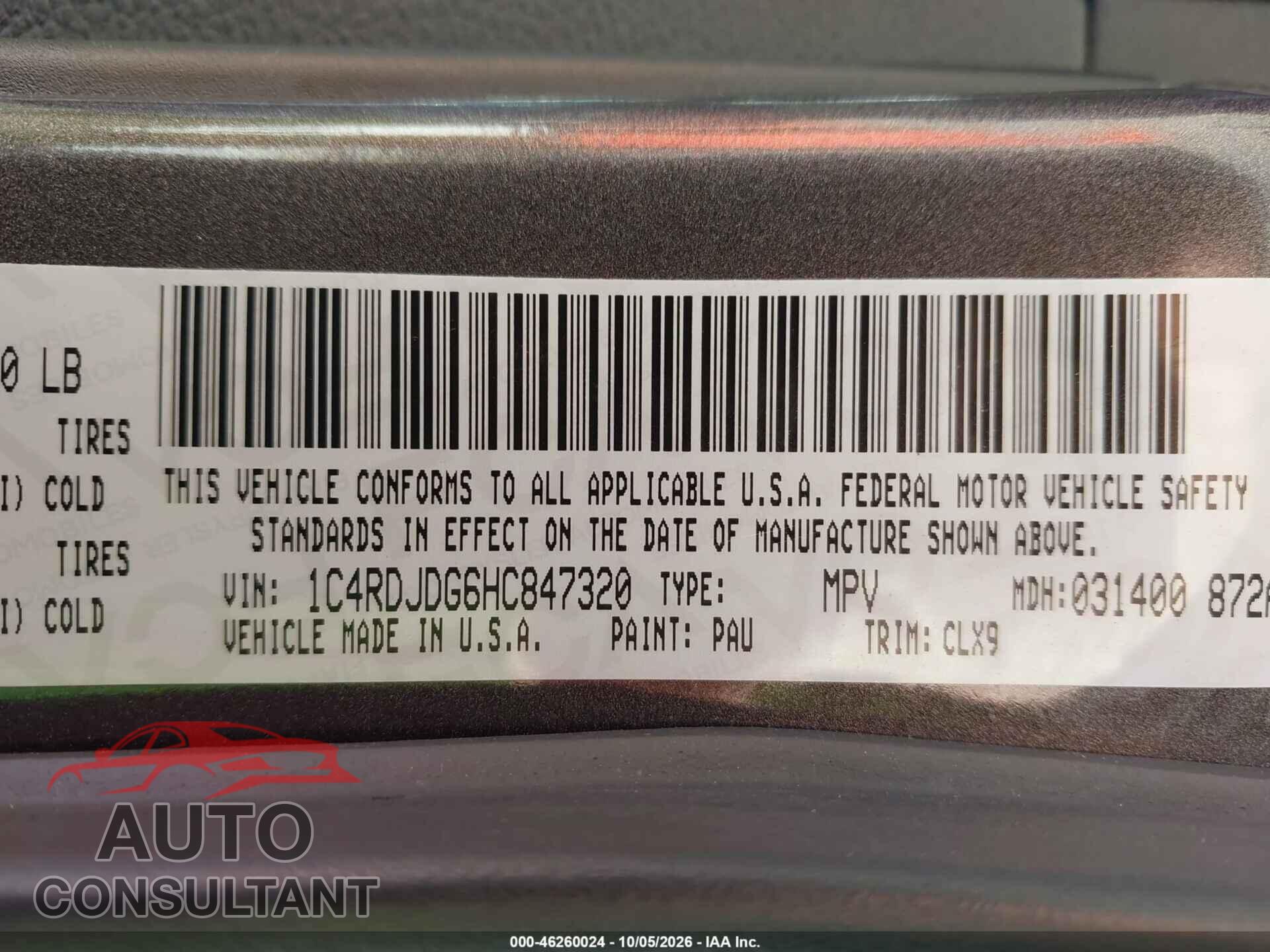 DODGE DURANGO 2017 - 1C4RDJDG6HC847320