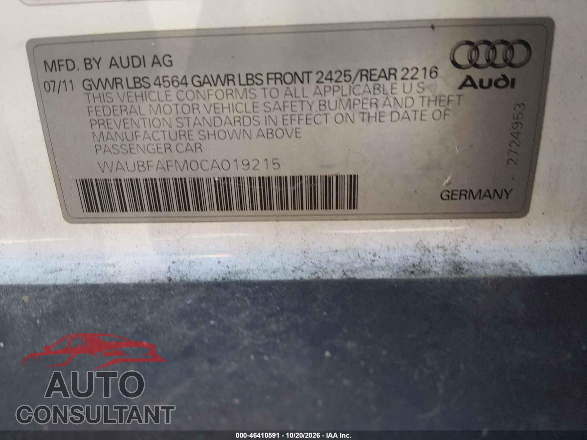 AUDI A3 2012 - WAUBFAFM0CA019215